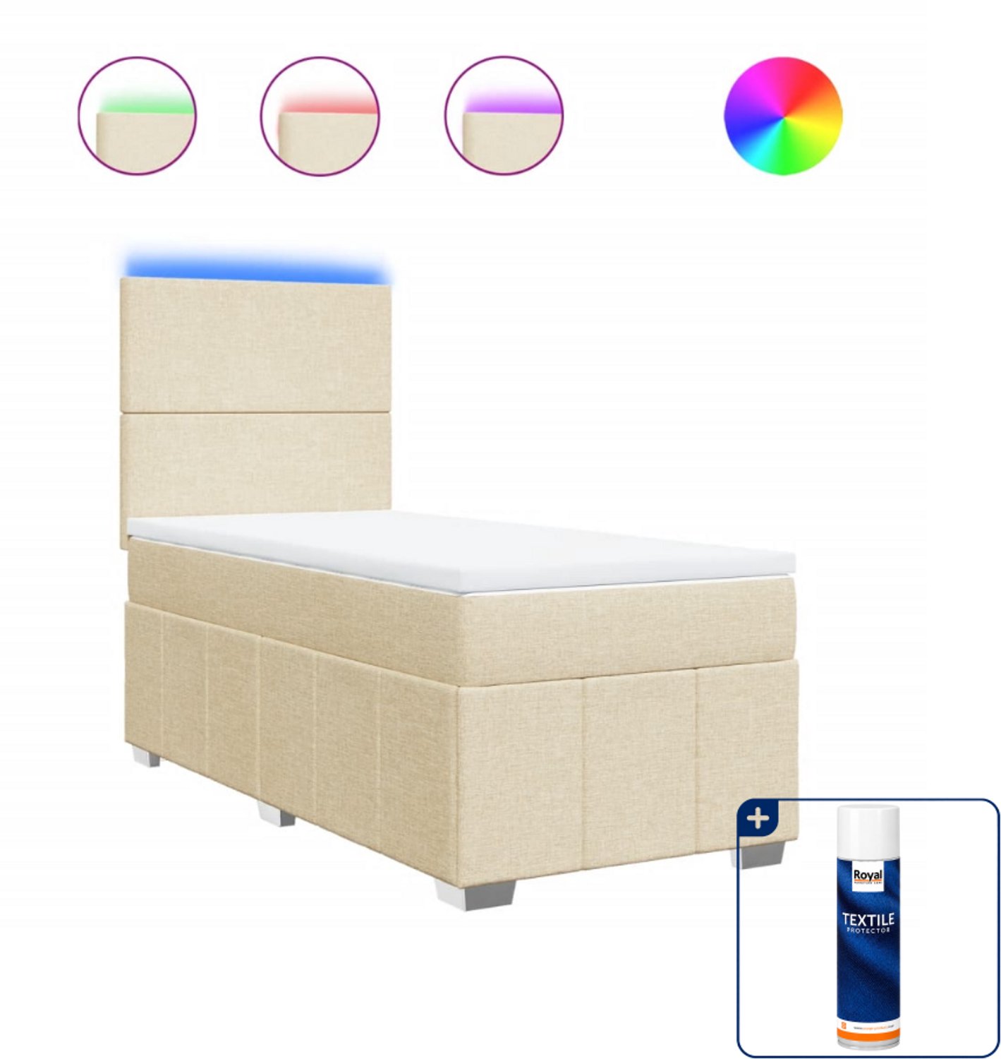 vidaXL boxspring met matras 90 x 200 cm - stof - crèmekleurig - Inclusief textielbeschermer 500 ml