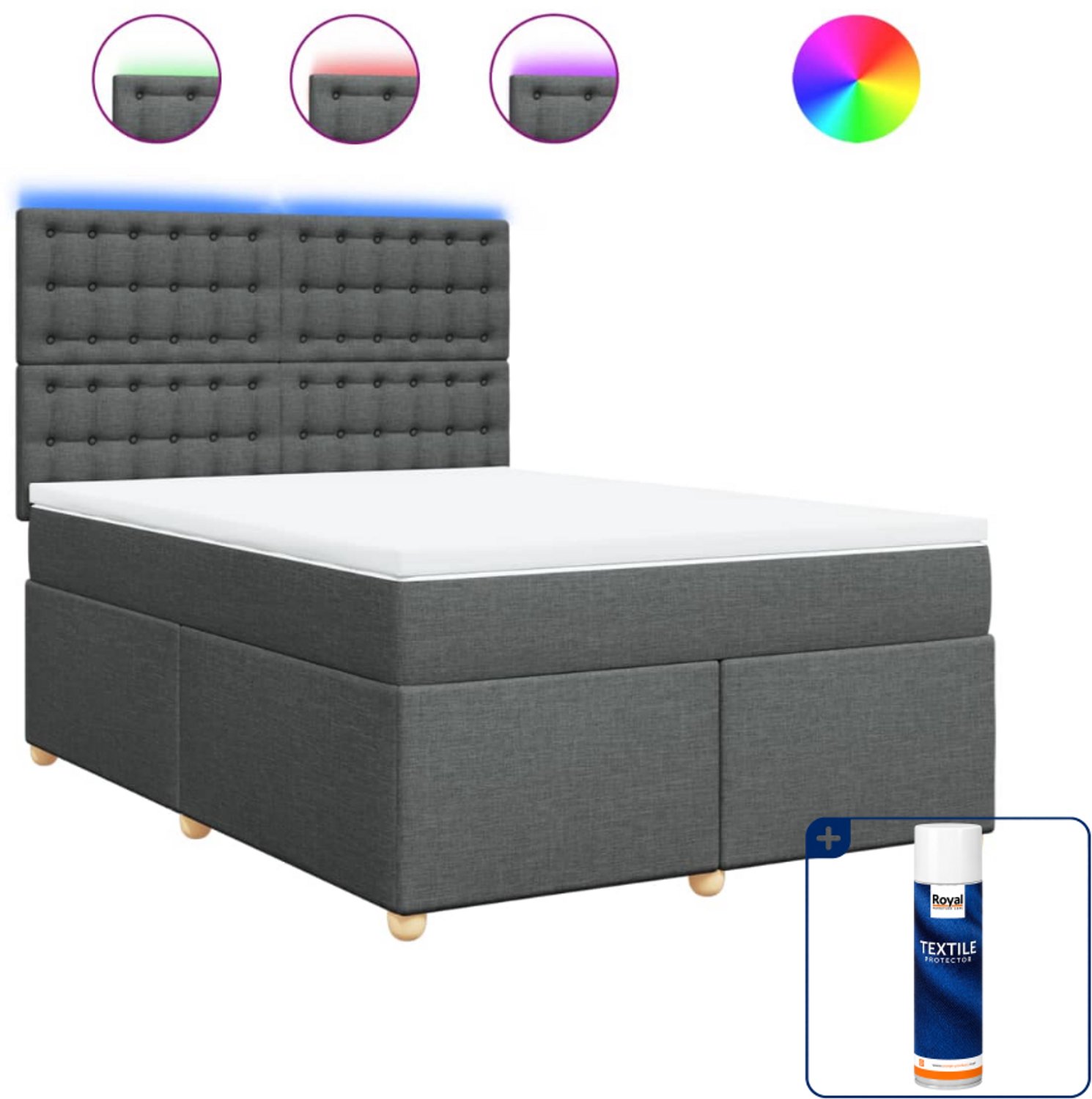 vidaXL boxspring met matras - 140 x 190 cm - stof - donkergrijs - Inclusief textielbeschermer 500 ml