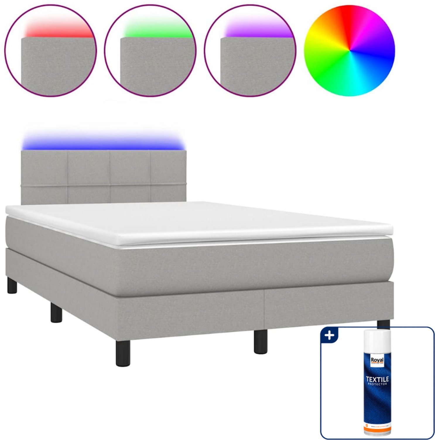 vidaXL boxspring met matras en led - 120 x 200 cm - lichtgrijs - Inclusief textielbeschermer 500 ml