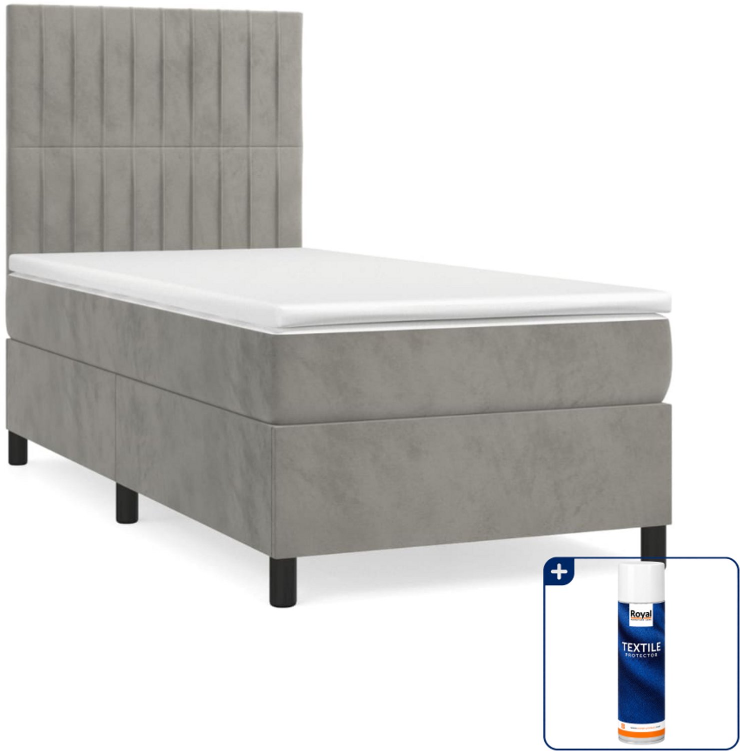 vidaXL boxspring met matras - 80 x 200 cm - fluweel - lichtgrijs - Inclusief textielbeschermer 500 ml