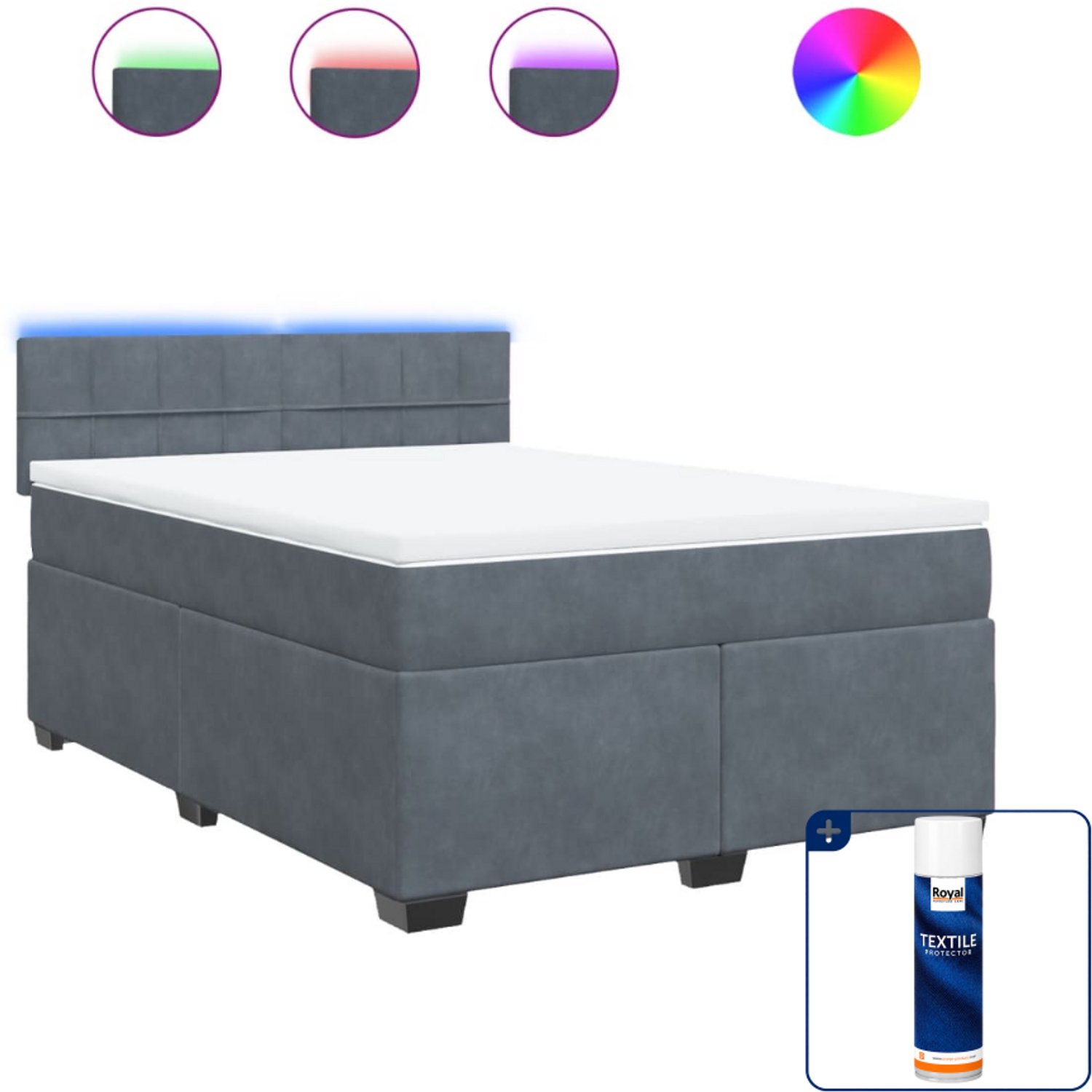 vidaXL Queensize boxspring met matras - 160 x 200 cm - donkergrijs - Inclusief textielbeschermer 500 ml