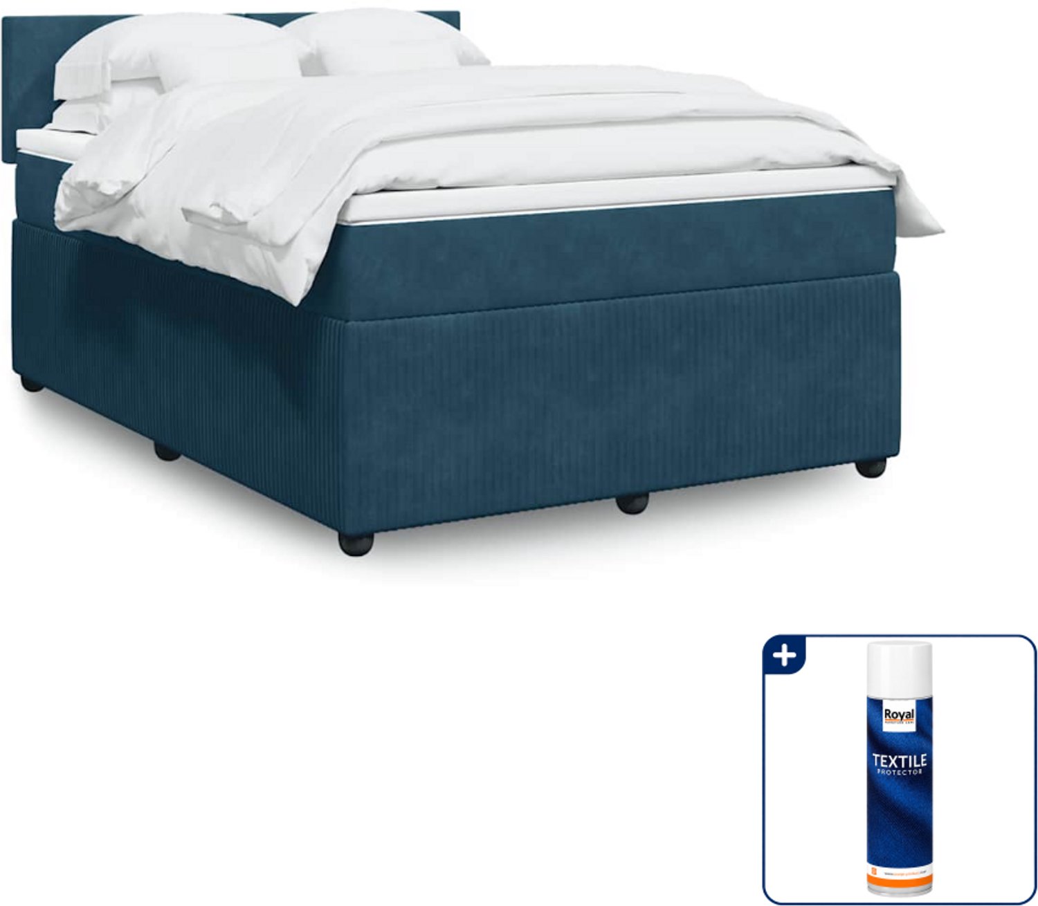 vidaXL Boxspring Queensize - 160 x 200 cm - fluweel - blauw - Inclusief textielbeschermer 500 ml
