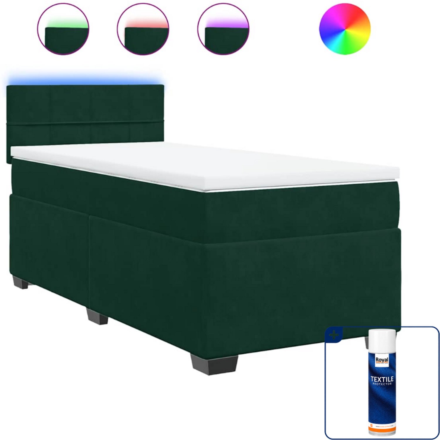 vidaXL boxspring met matras - 100 x 200 cm - fluweel - donkergroen - Inclusief textielbeschermer 500 ml