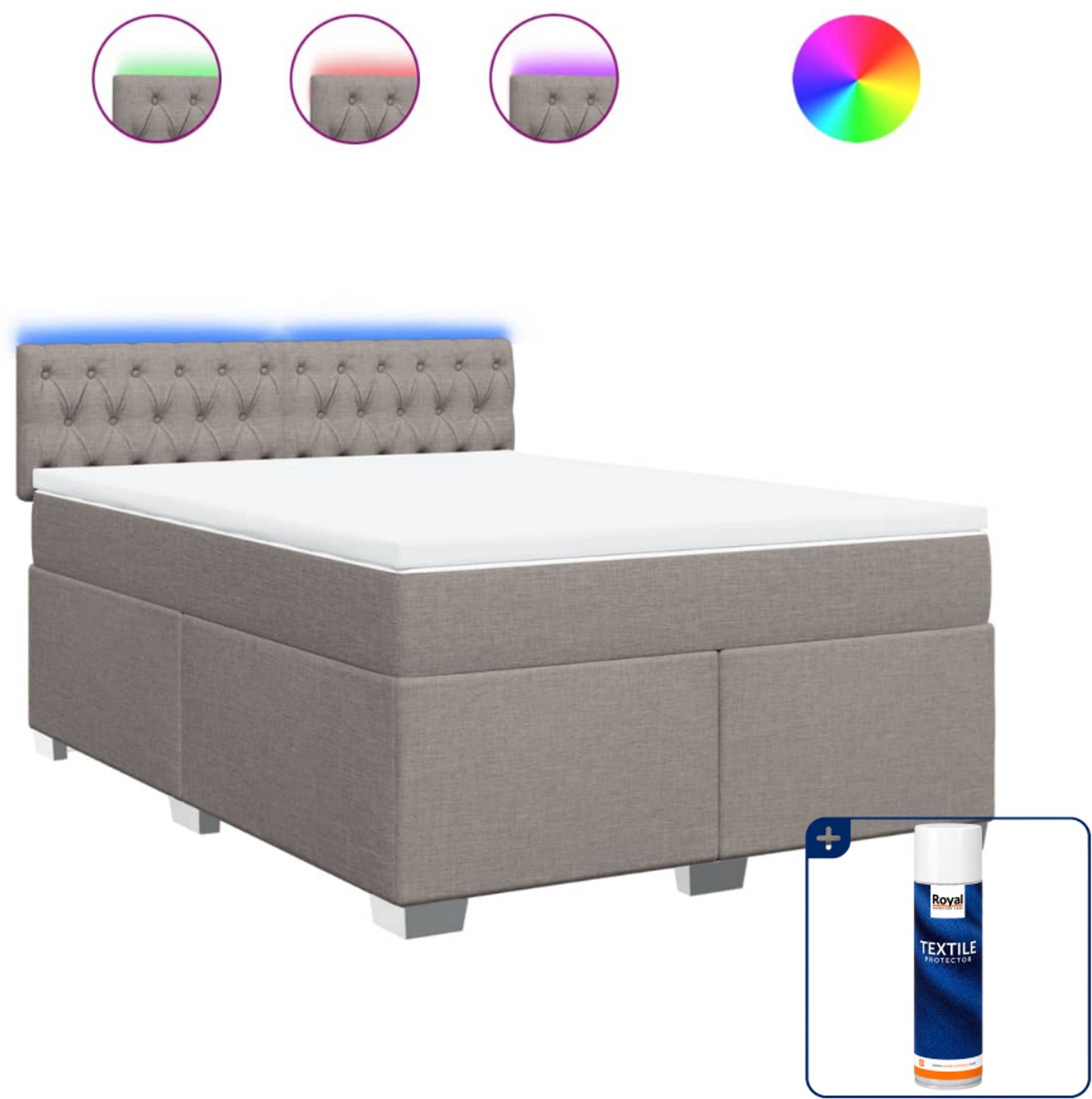 vidaXL boxspring met matras - Small double - 140 x 200 cm - taupe - Inclusief textielbeschermer 500 ml