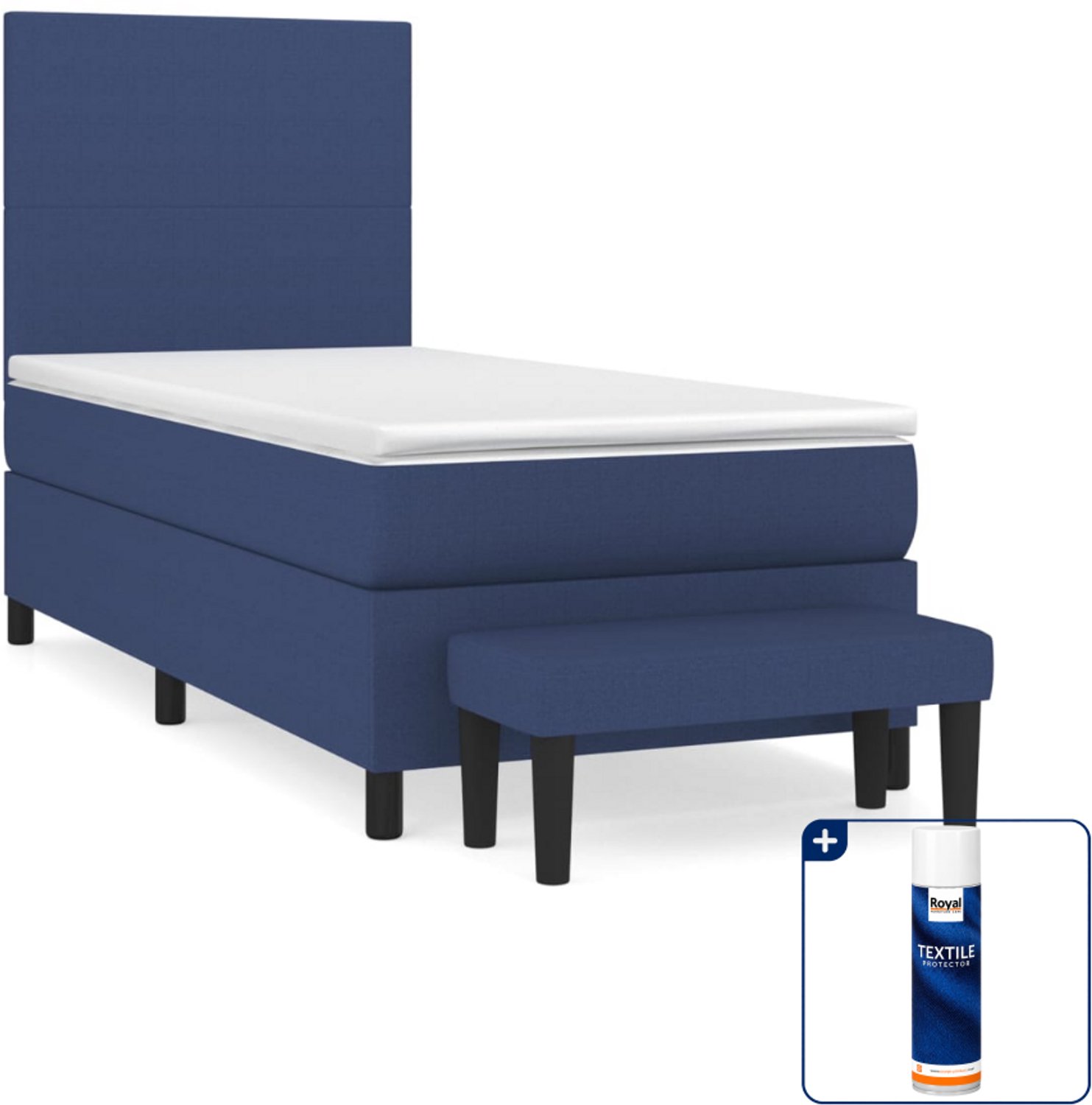 vidaXL boxspring met matras en bankje - 100 x 200 cm - blauw - Inclusief textielbeschermer 500 ml