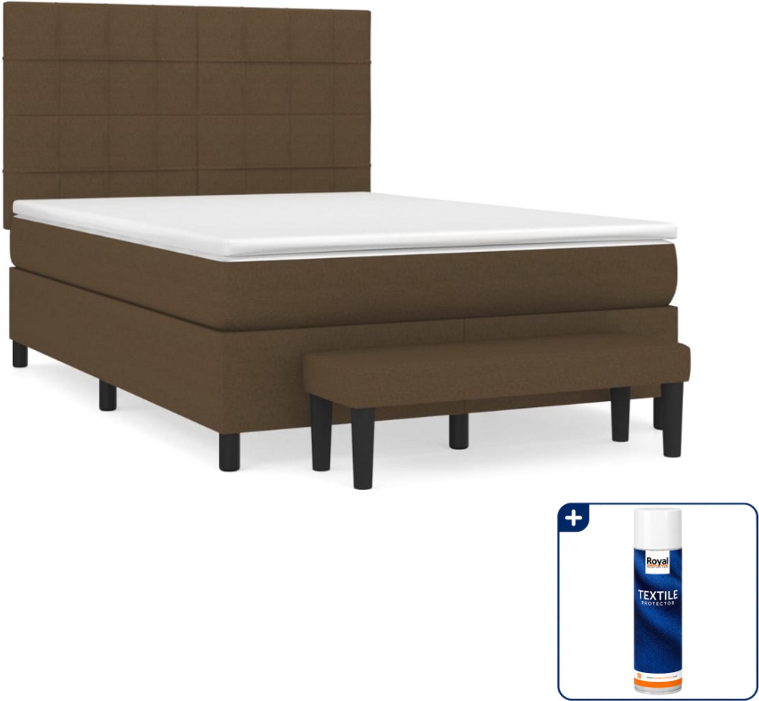 vidaXL boxspring met matras - Small double - 140 x 200 cm - donkerbruin - Inclusief textielbeschermer 500 ml