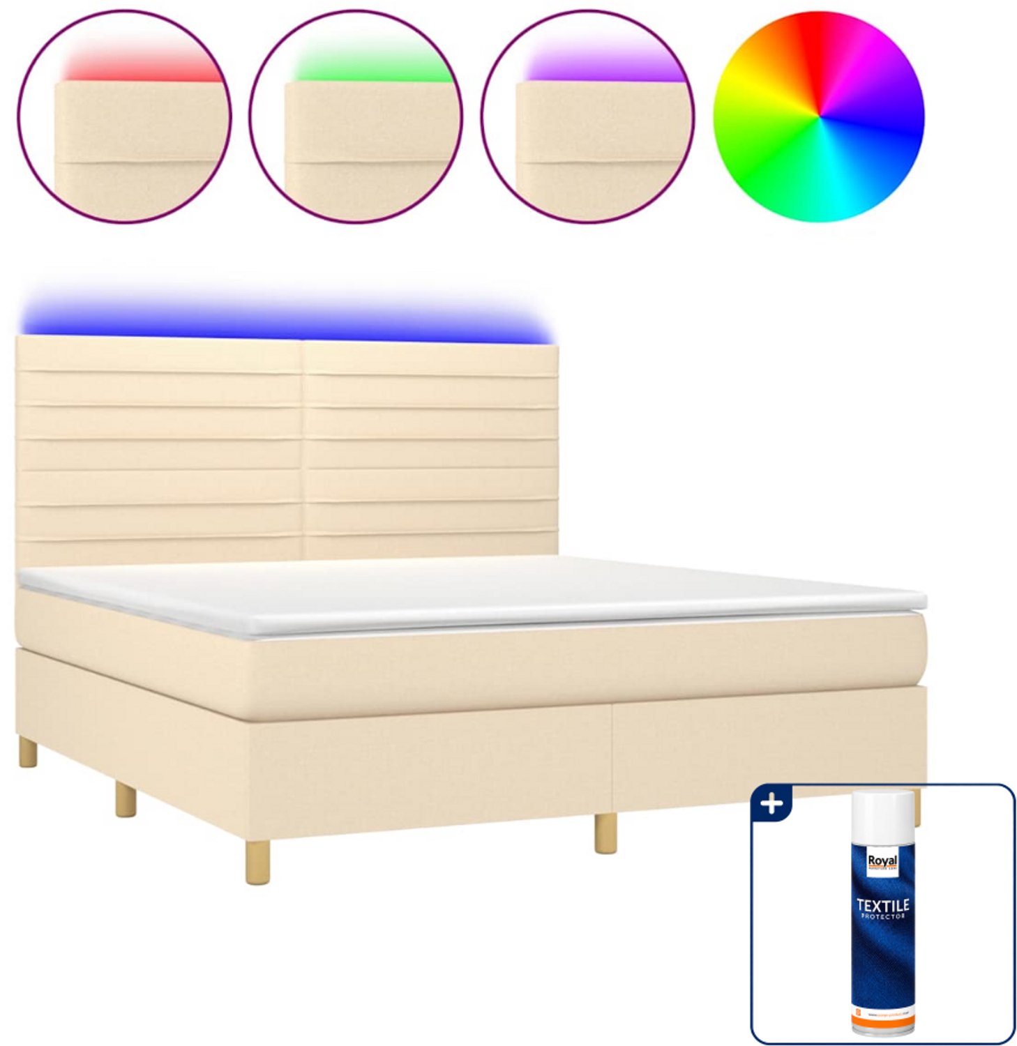 vidaXL Kingsize boxspring met matras en LED - 180 x 200 cm - crème - Inclusief textielbeschermer 500 ml