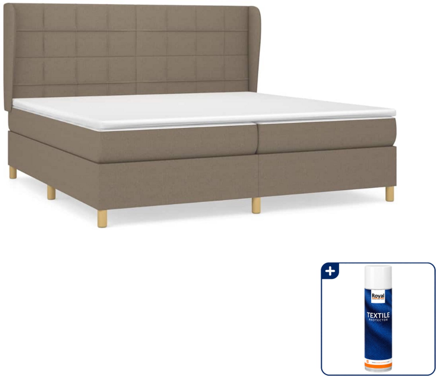 vidaXL Boxspring - Super kingsize - 200 x 200 cm - taupe - Inclusief textielbeschermer 500 ml