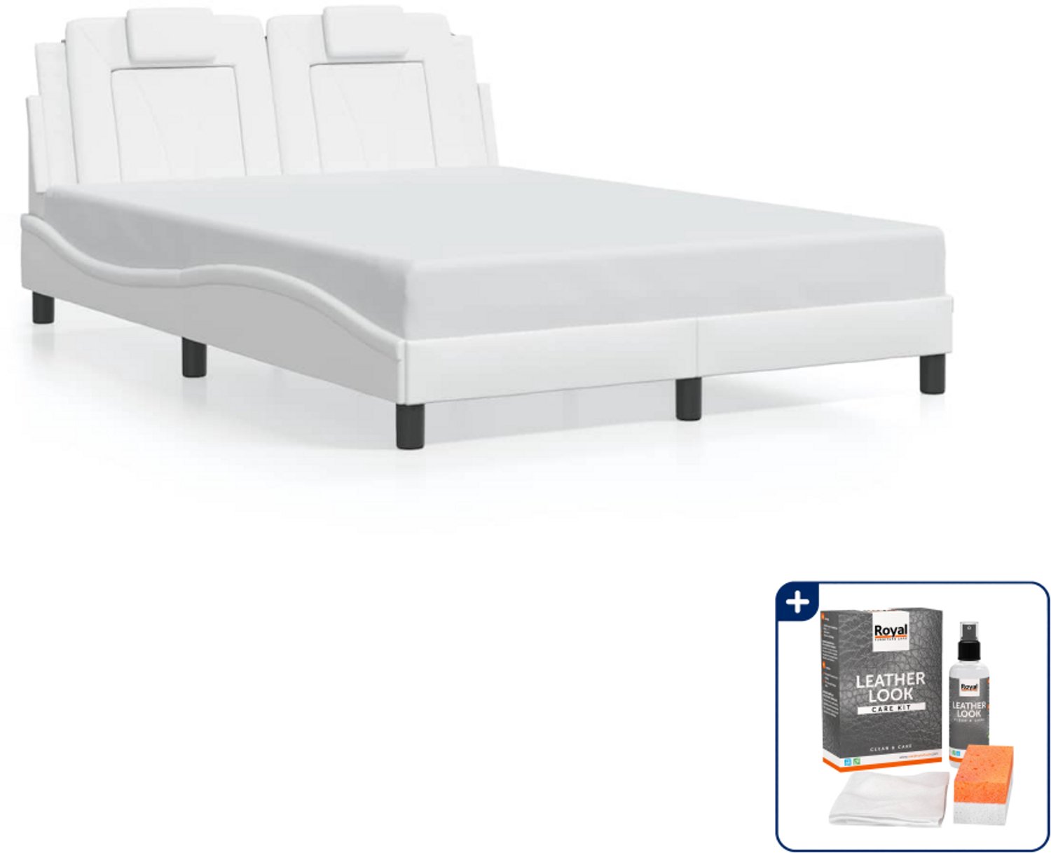 vidaXL Viana bedframe - Small double - 140 x 200 cm - wit - Inclusief onderhoudsset voor kunstleer 150 ml