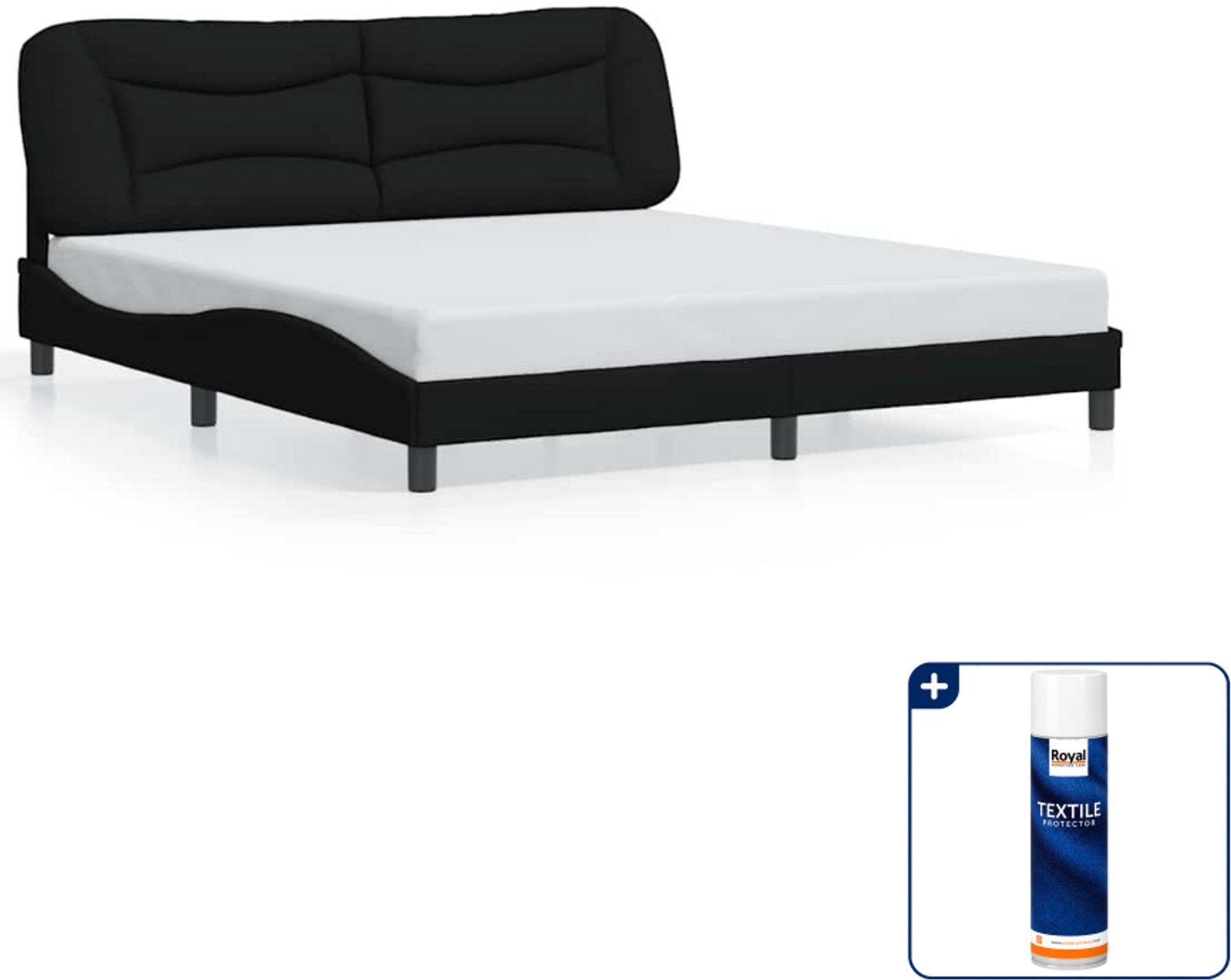 vidaXL bedframe Hvar Kingsize - 180 x 200 cm - zwart - Inclusief textielbeschermer 500 ml Wit
