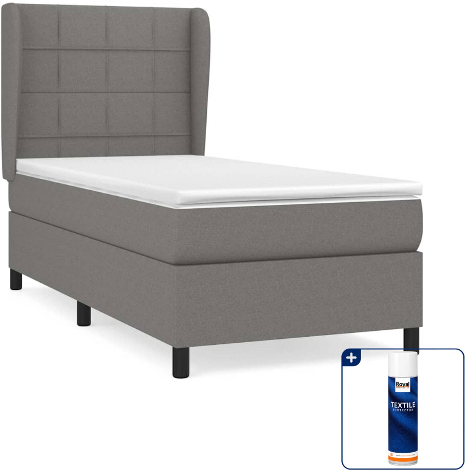 vidaXL Boxspring met matras 90 x 200 cm - donkergrijs - Inclusief textielbeschermer 500 ml