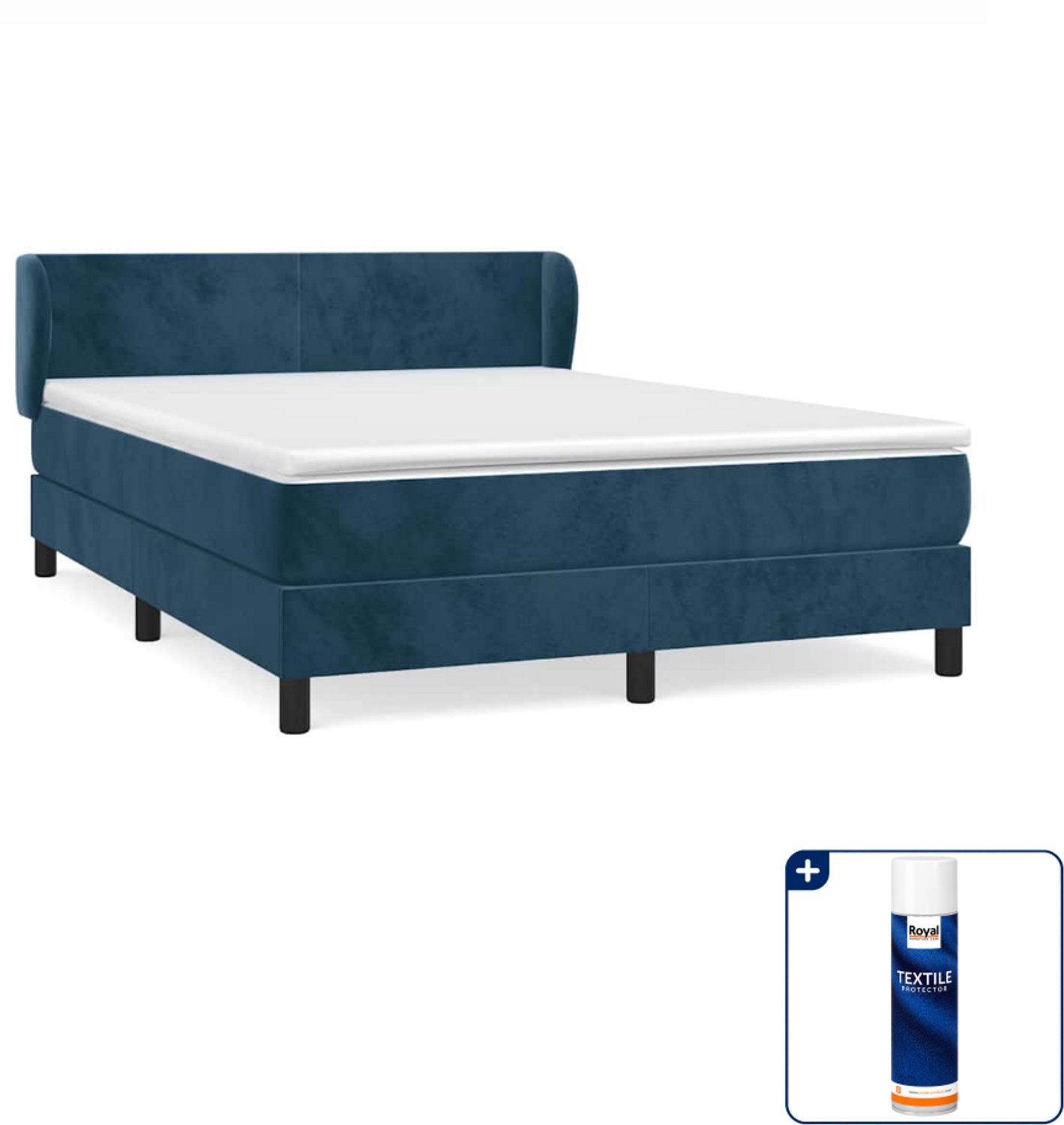 vidaXL boxspring met matras - 140 x 190 cm - fluweel - donkerblauw - Inclusief textielbeschermer 500 ml