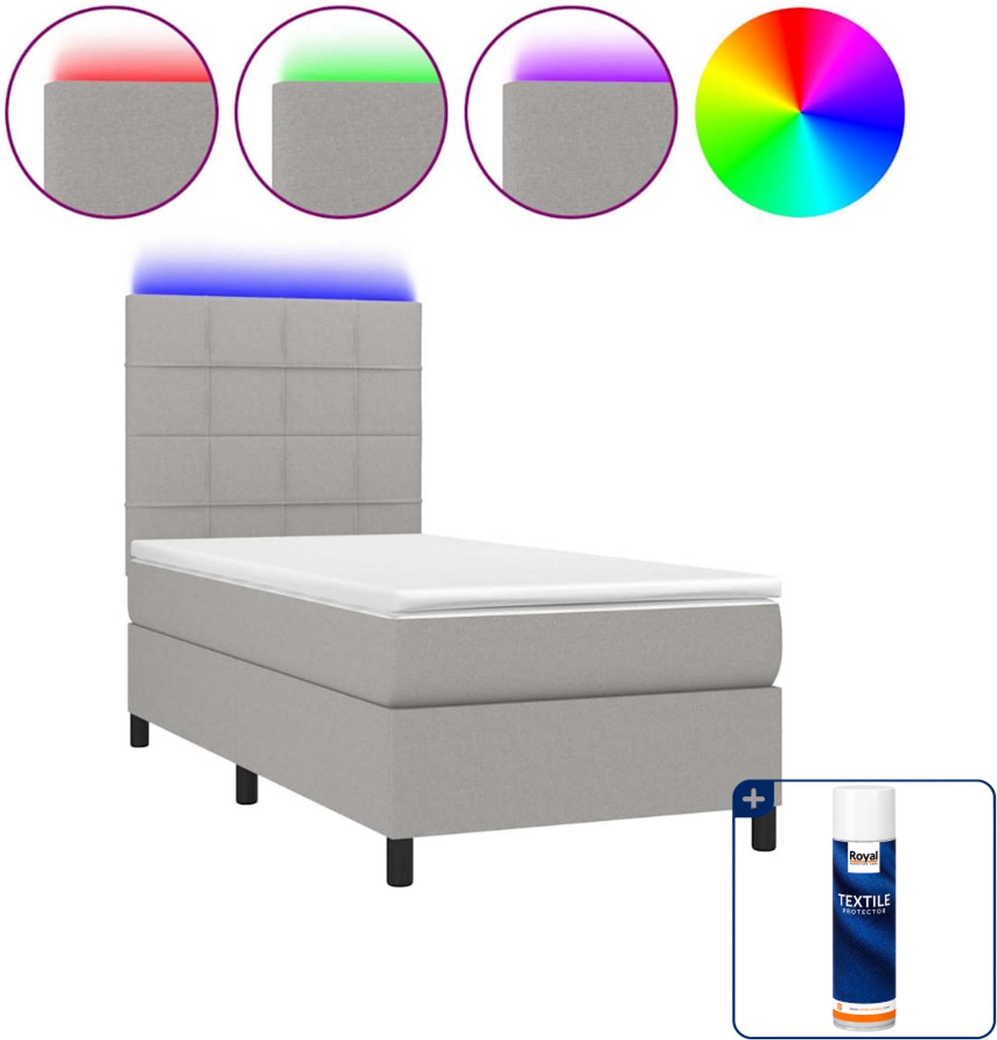 vidaXL boxspring met matras en LED - 90 x 190 cm - lichtgrijs - Inclusief textielbeschermer 500 ml
