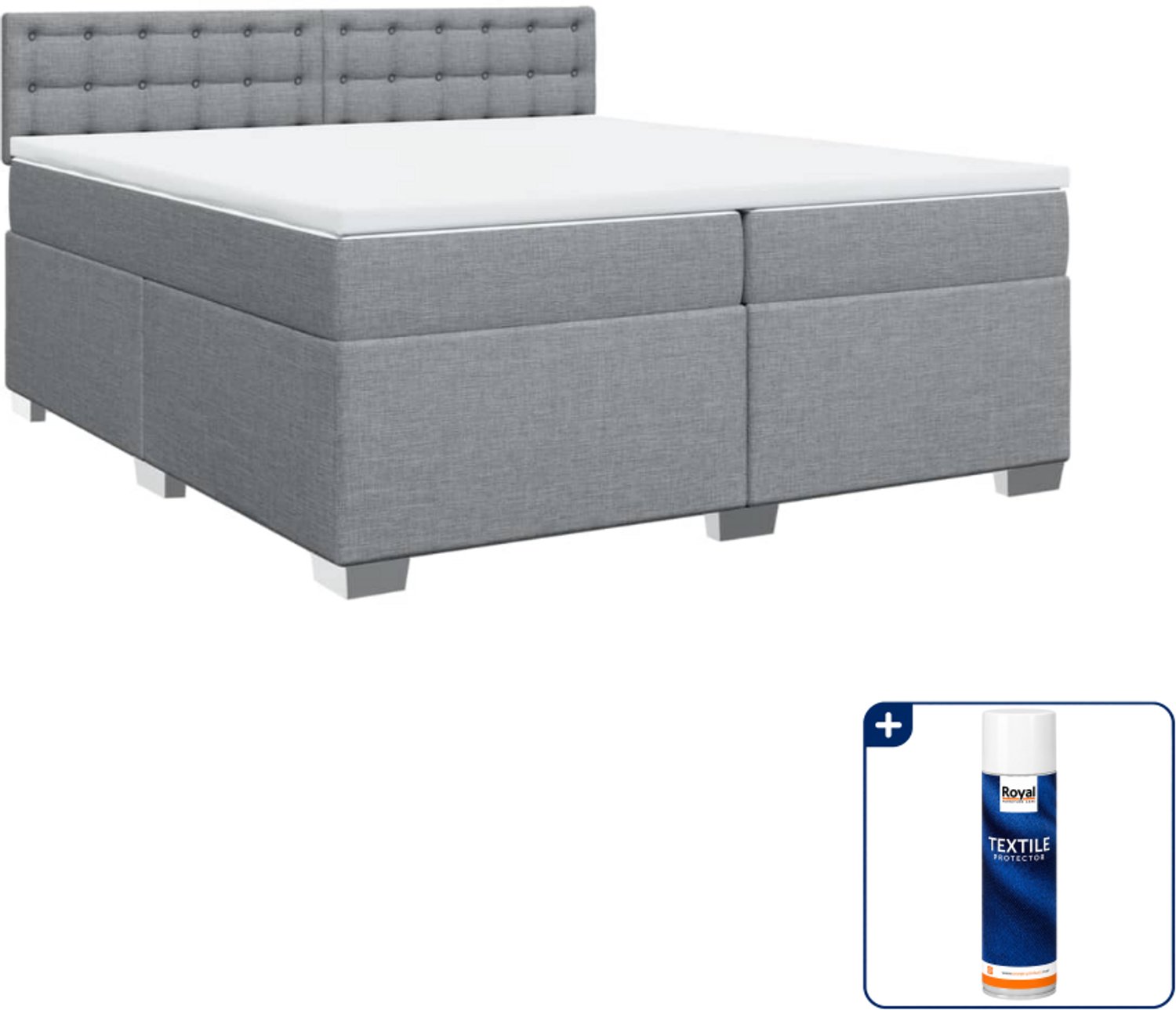 vidaXL Boxspring met matras - Super kingsize - 200 x 200 cm - grijs - Inclusief textielbeschermer 500 ml