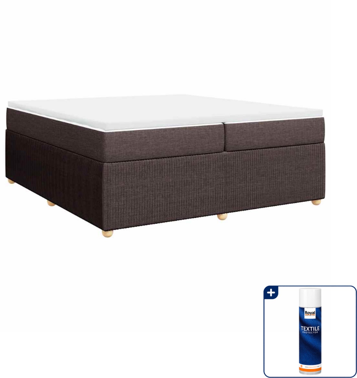 vidaXL boxspring met matras - Super kingsize - 200 x 200 cm - donkerbruin - Inclusief textielbeschermer 500 ml