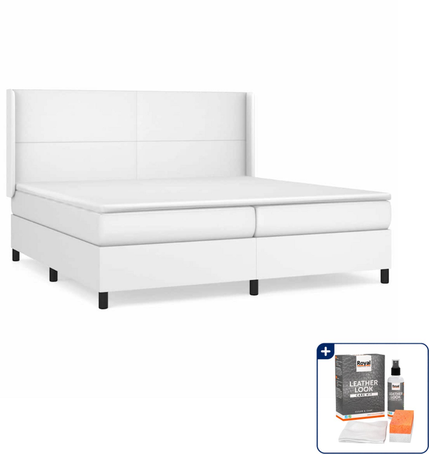 vidaXL boxspring met matras - 200 x 200 cm - kunstleer - wit - Inclusief onderhoudsset voor kunstleer 150 ml