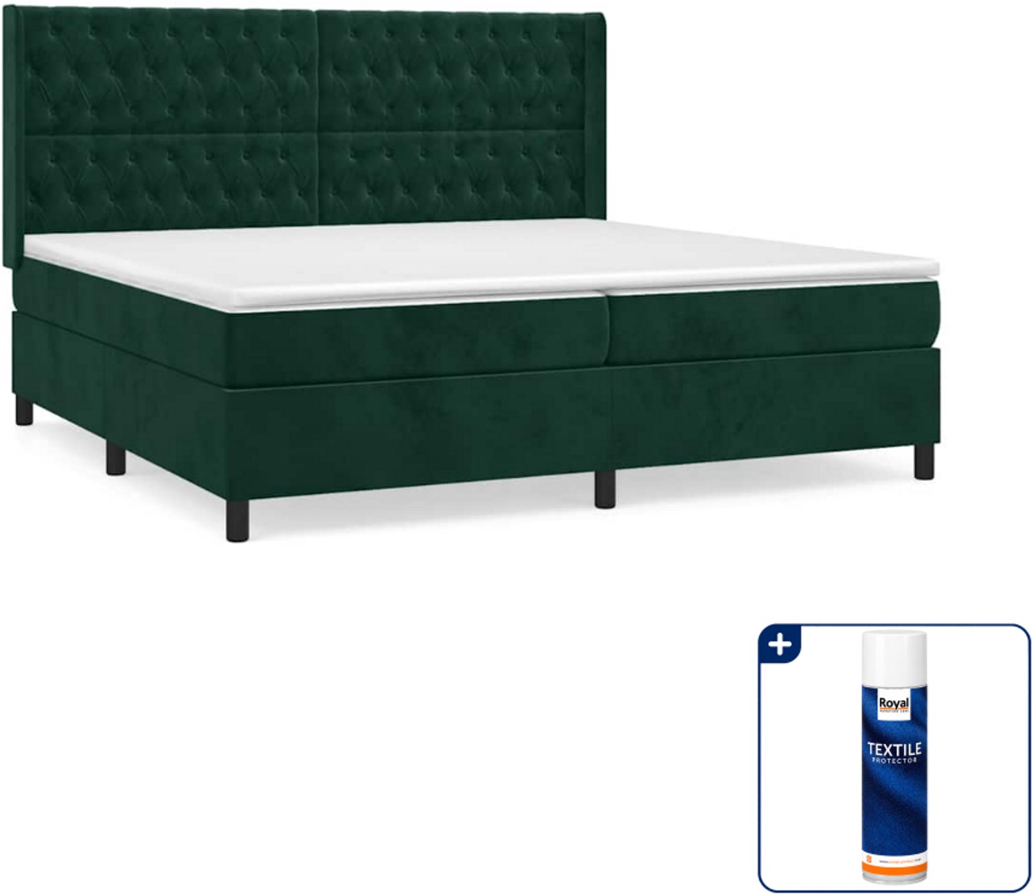 vidaXL Super kingsize boxspring 200 x 200 cm - fluweel - donkergroen - Inclusief textielbeschermer 500 ml