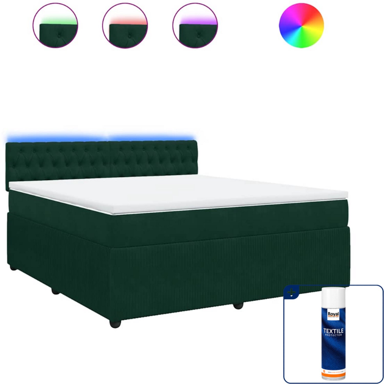 vidaXL boxspring Kingsize - 180 x 200 cm - fluweel - donkergroen - Inclusief textielbeschermer 500 ml