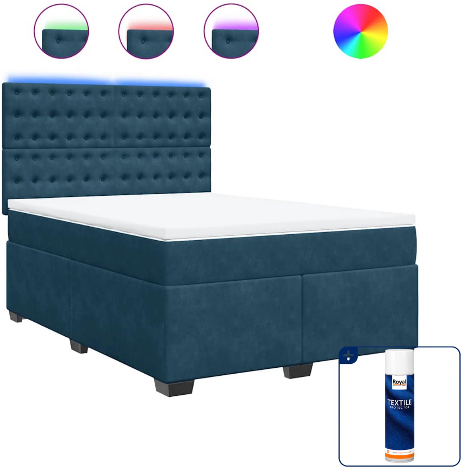 vidaXL Boxspring - Small double - 140 x 200 cm - blauw - Inclusief textielbeschermer 500 ml