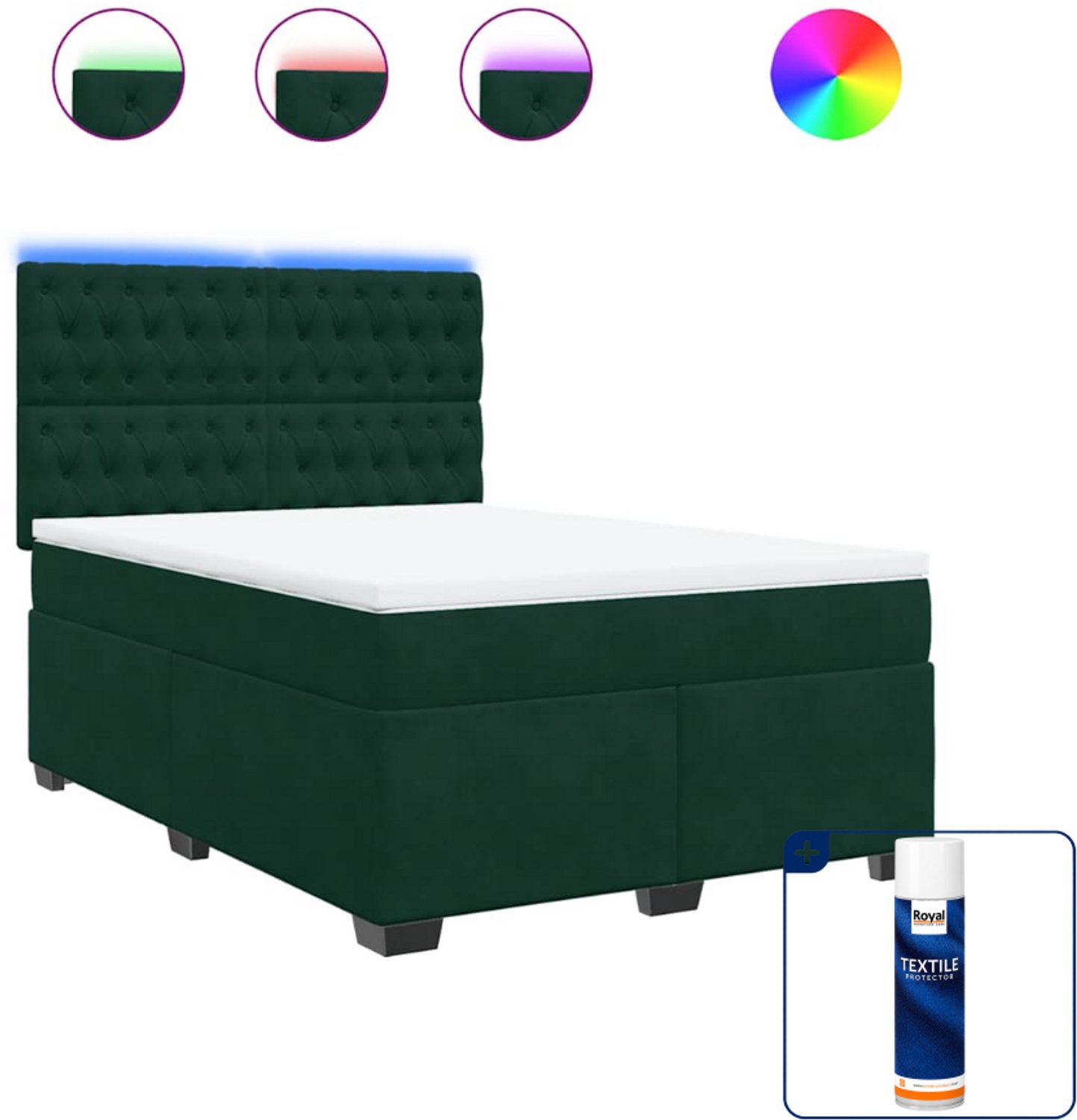 vidaXL Boxspring Queensize - 160 x 200 cm - fluweel - donkergroen - Inclusief textielbeschermer 500 ml