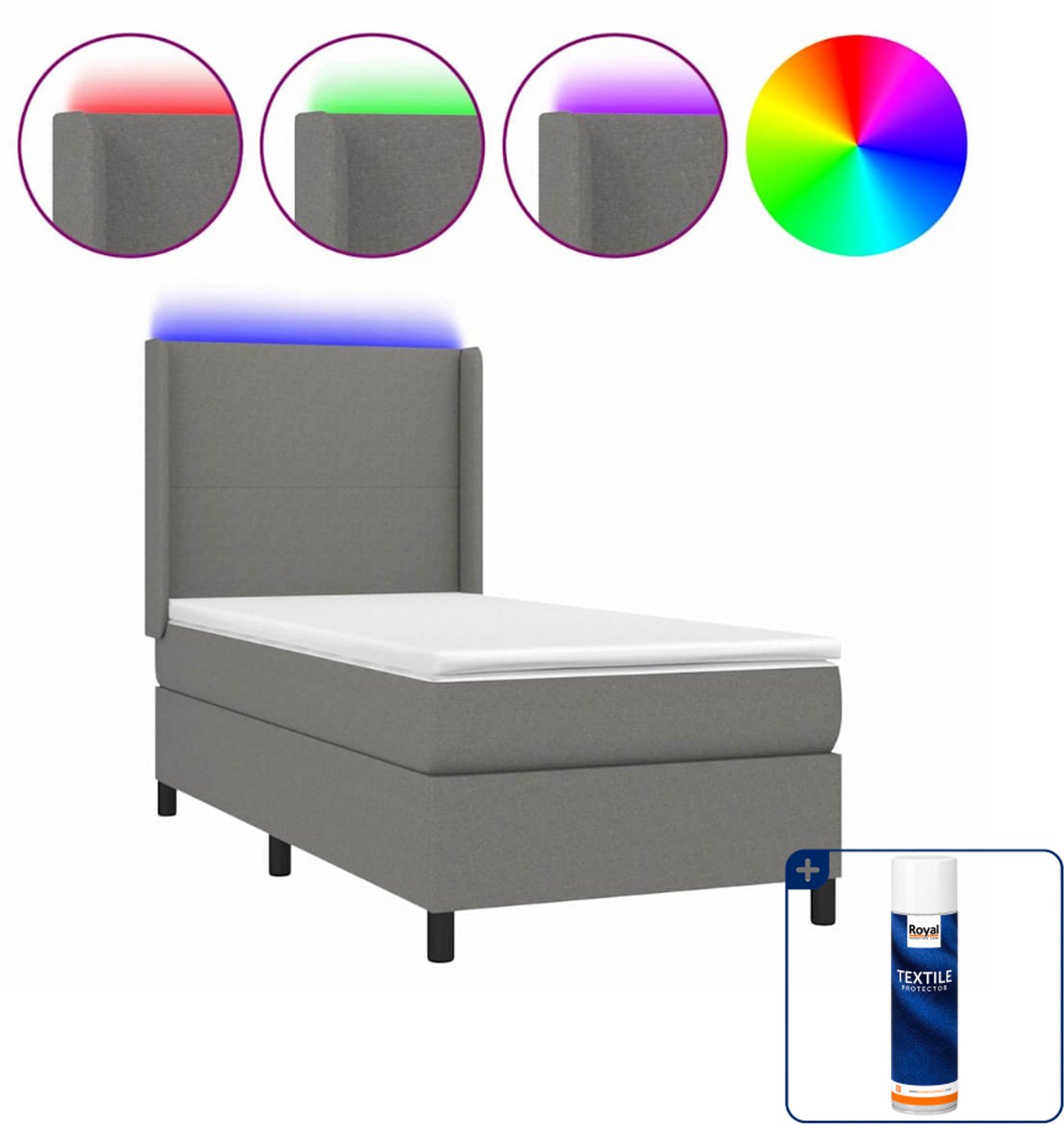 vidaXL boxspring met matras en led - 80 x 200 cm - donkergrijs - Inclusief textielbeschermer 500 ml