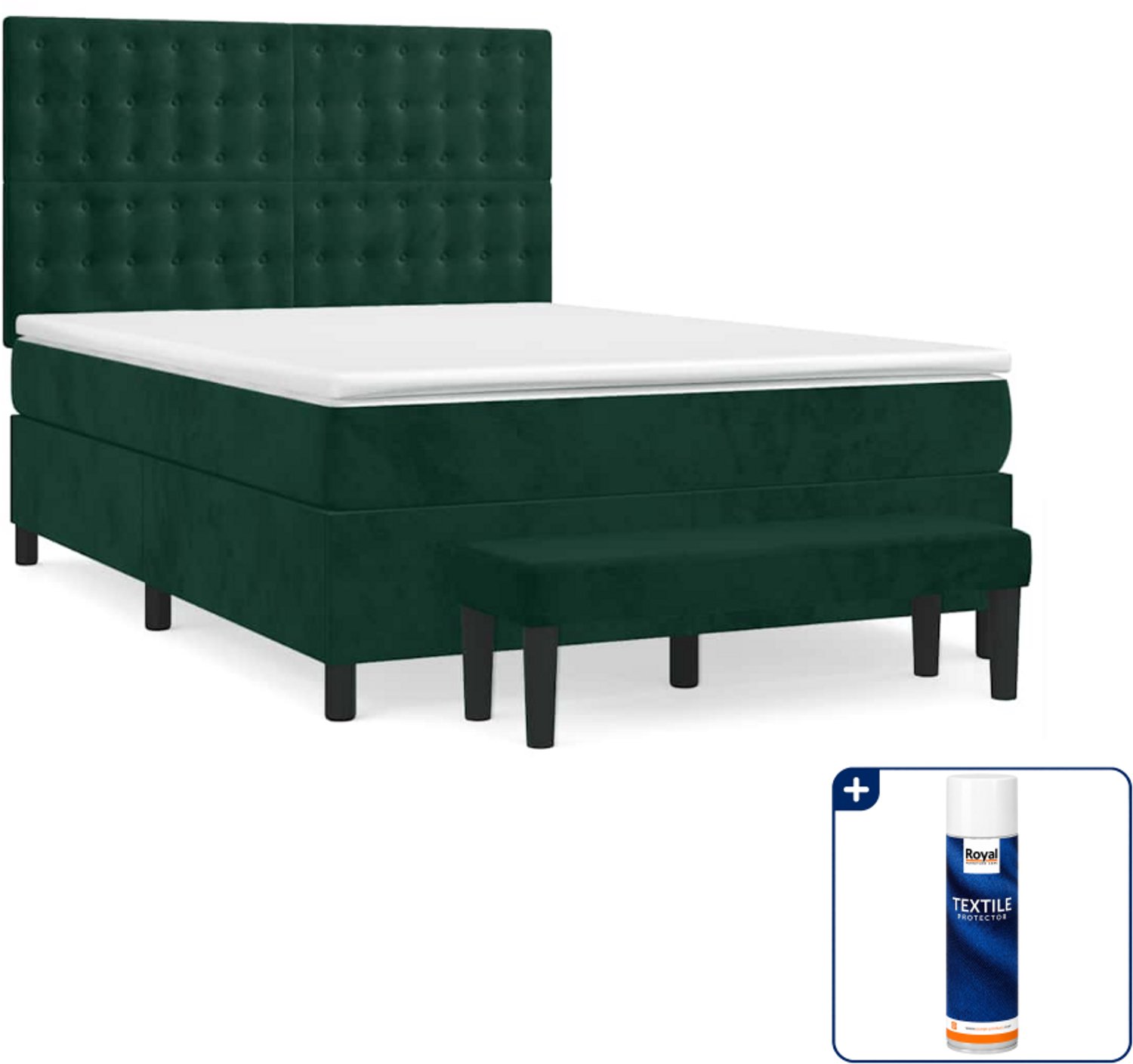 vidaXL Boxspring - Small double - 140 x 200 cm - donkergroen - Inclusief textielbeschermer 500 ml