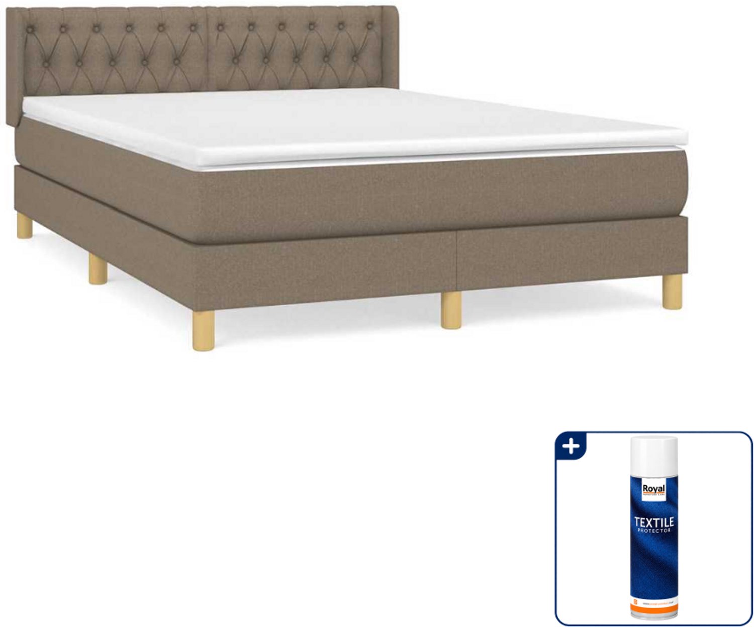 vidaXL boxspring met matras 140 x 190 cm - stof - taupe - Inclusief textielbeschermer 500 ml