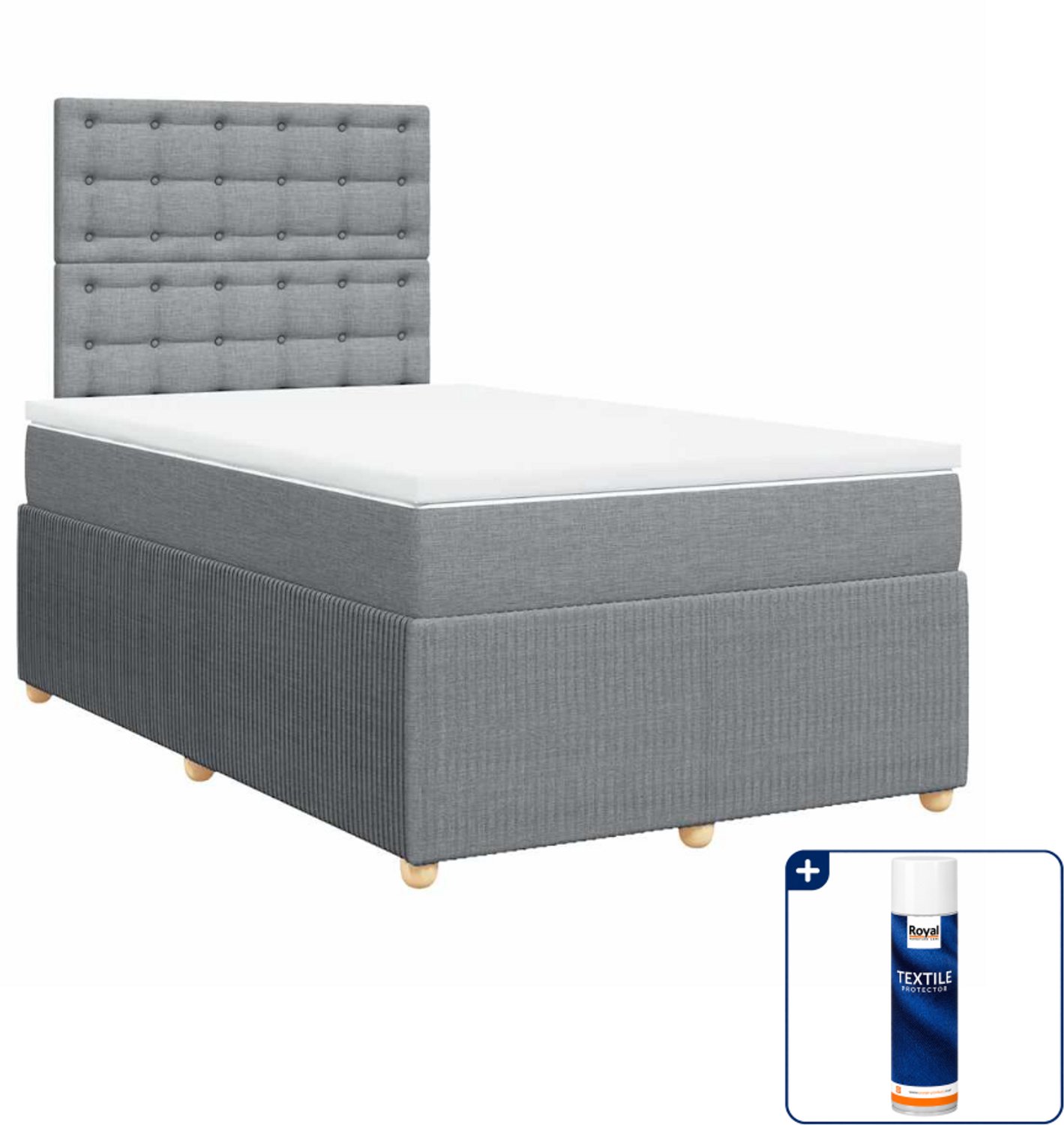 vidaXL boxspring met matras - 120 x 200 cm - lichtgrijs - Inclusief textielbeschermer 500 ml