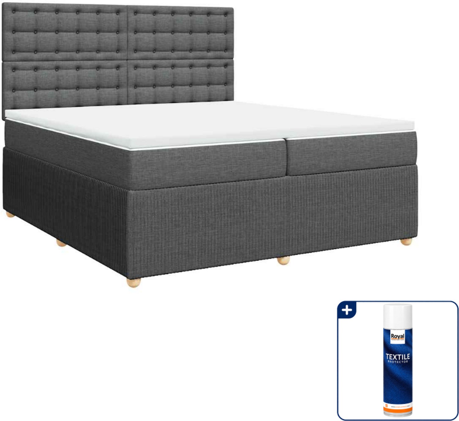 vidaXL boxspring met matras - 200 x 200 cm - stof - donkergrijs - Inclusief textielbeschermer 500 ml