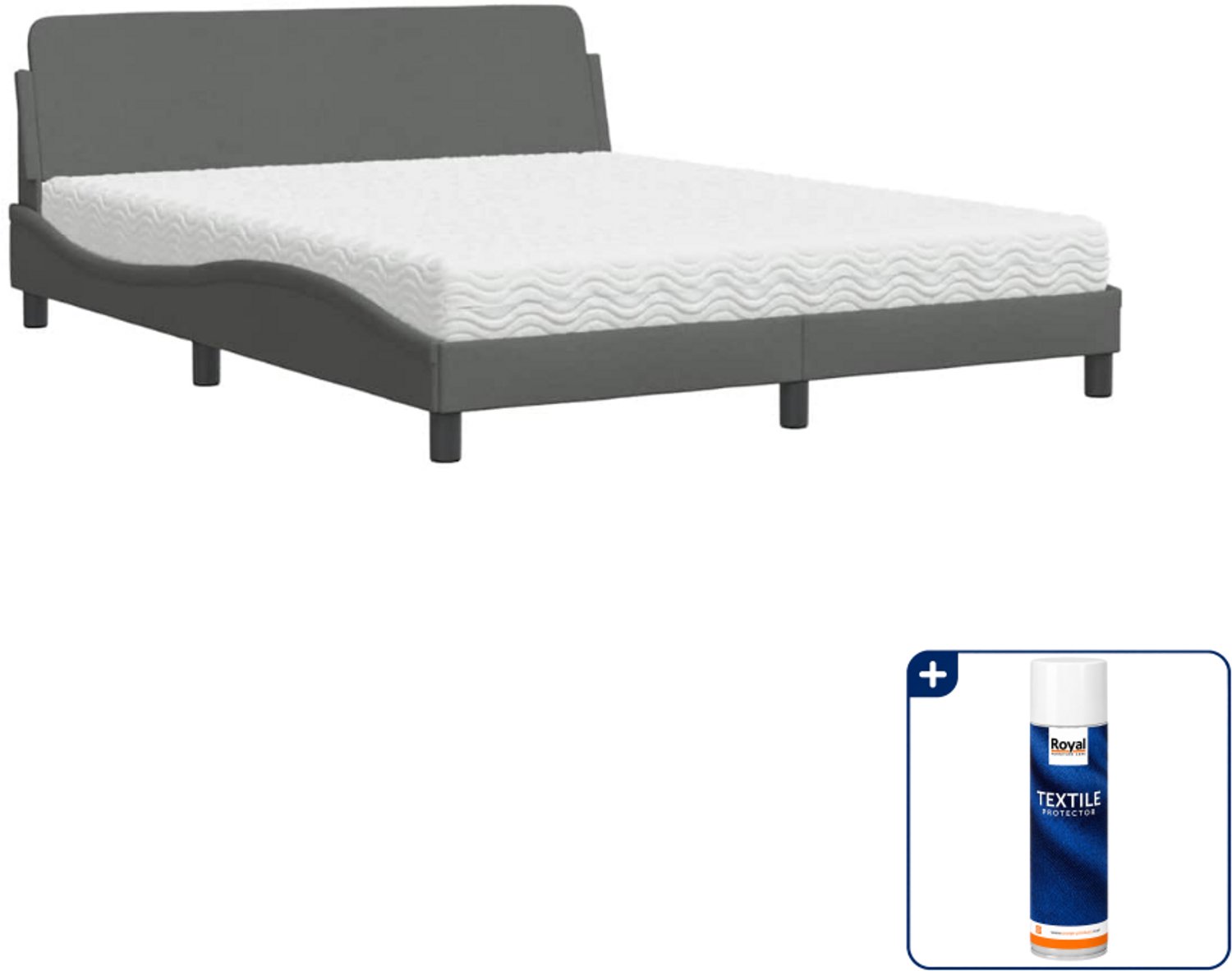 vidaXL Dover bed met matras - Queensize - 160 x 200 cm - donkergrijs - Inclusief textielbeschermer 500 ml Zwart