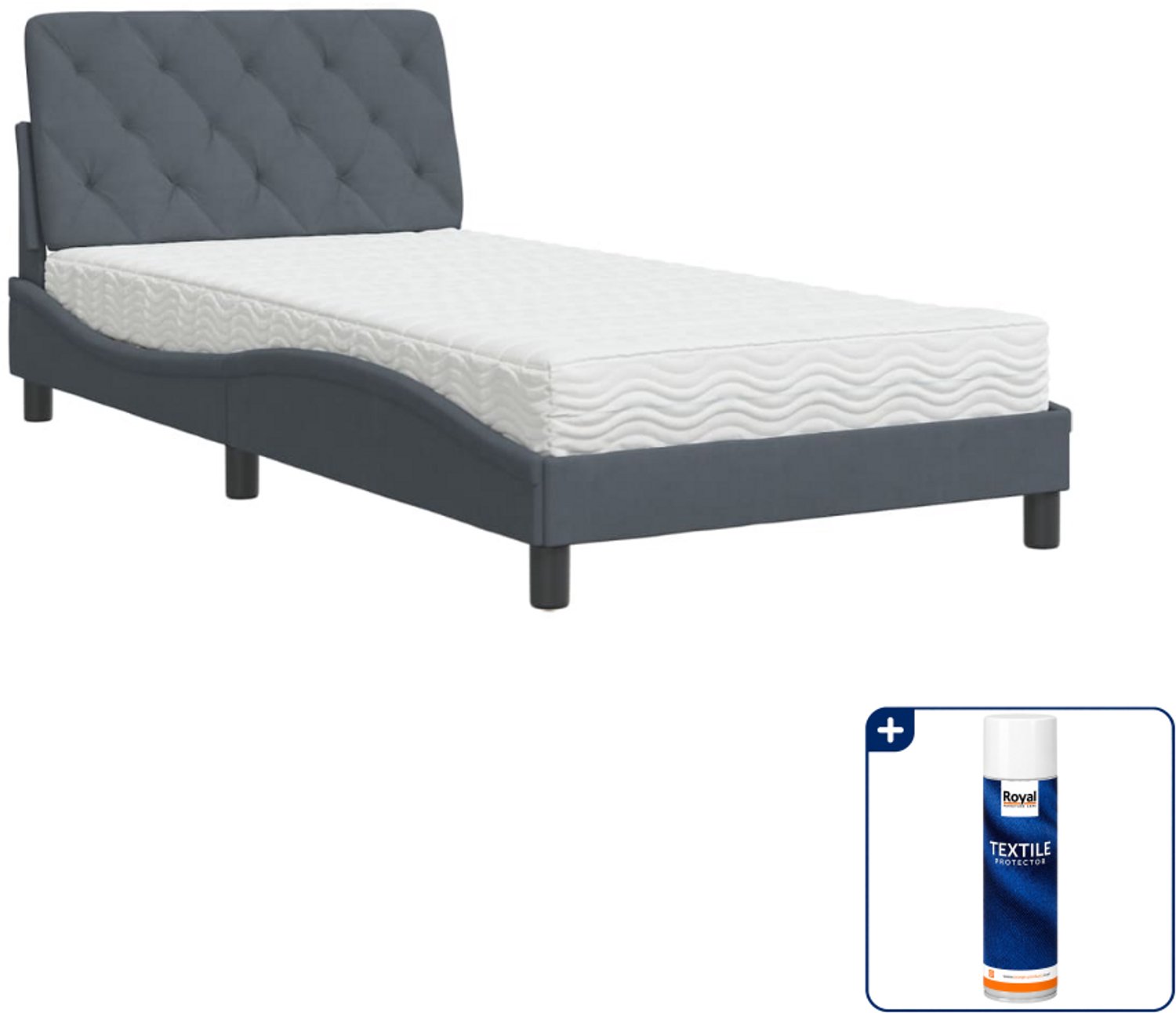 vidaXL Piran bed met matras - 100 x 200 cm - fluweel - donkergrijs - Inclusief textielbeschermer 500 ml