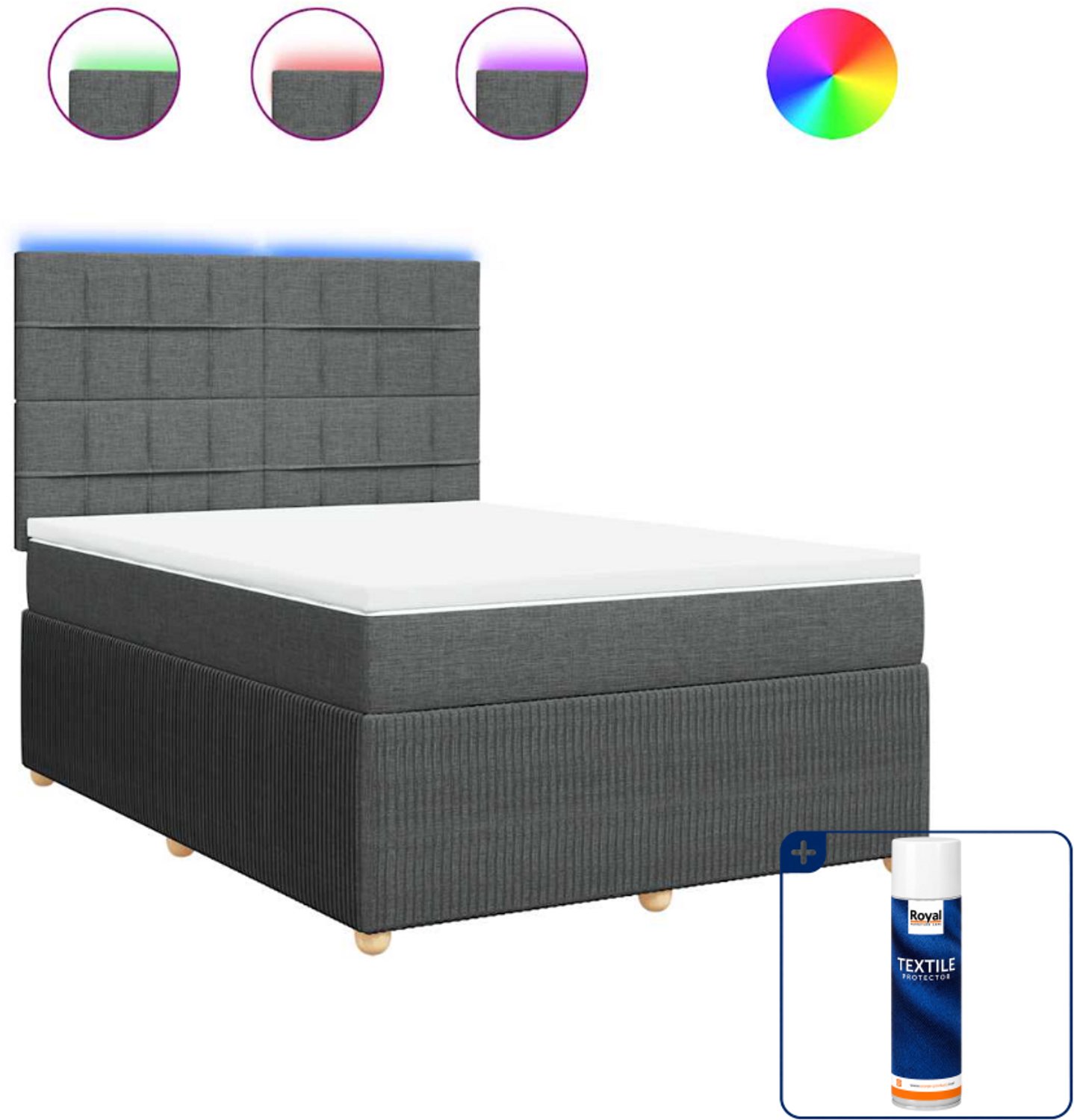 vidaXL Boxspring - Small double - 140 x 200 cm - donkergrijs - Inclusief textielbeschermer 500 ml