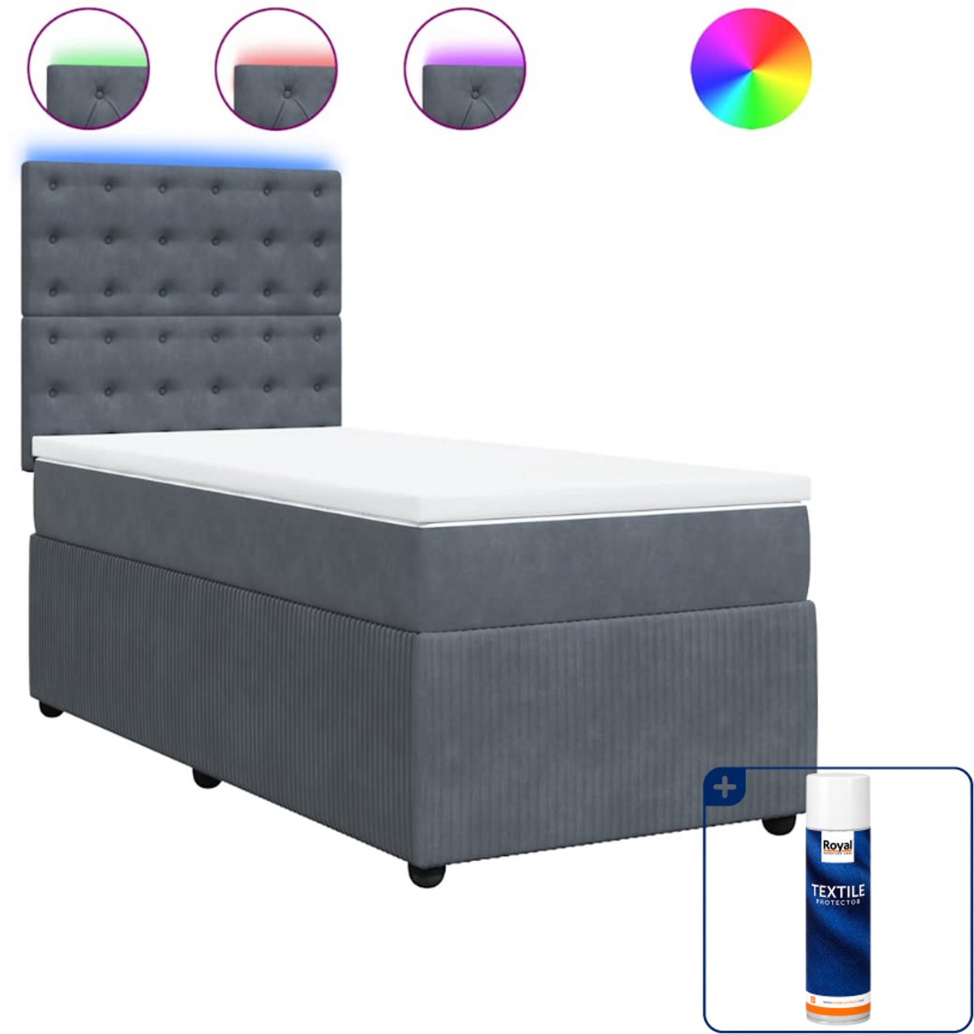 vidaXL boxspring met matras - 100 x 200 cm - fluweel - donkergrijs - Inclusief textielbeschermer 500 ml