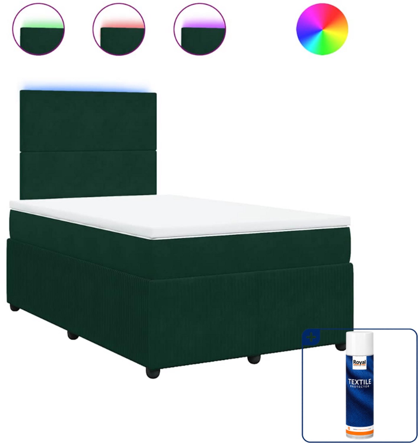 vidaXL boxspring met matras - 120 x 200 cm - fluweel - donkergroen - Inclusief textielbeschermer 500 ml Bruin