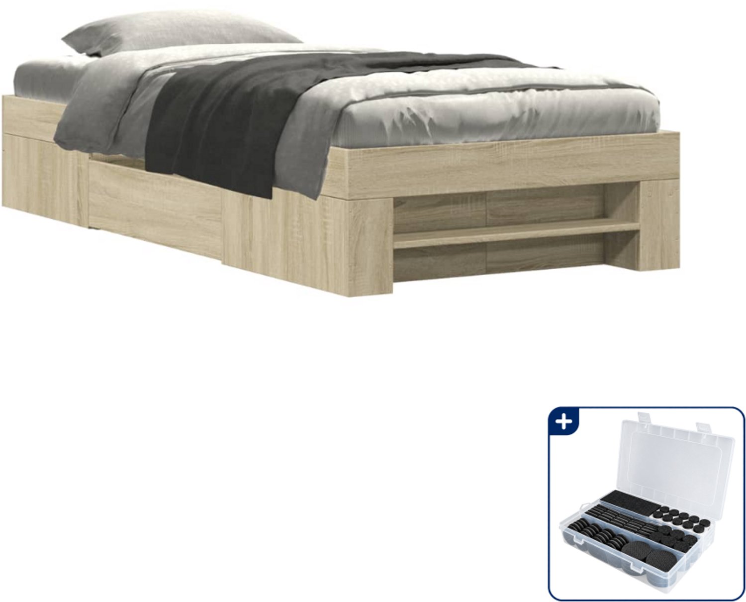 vidaXL bedframe - 75 x 190 cm - bewerkt hout - sonoma eiken - Inclusief antikrasvilt 177-delig Wit
