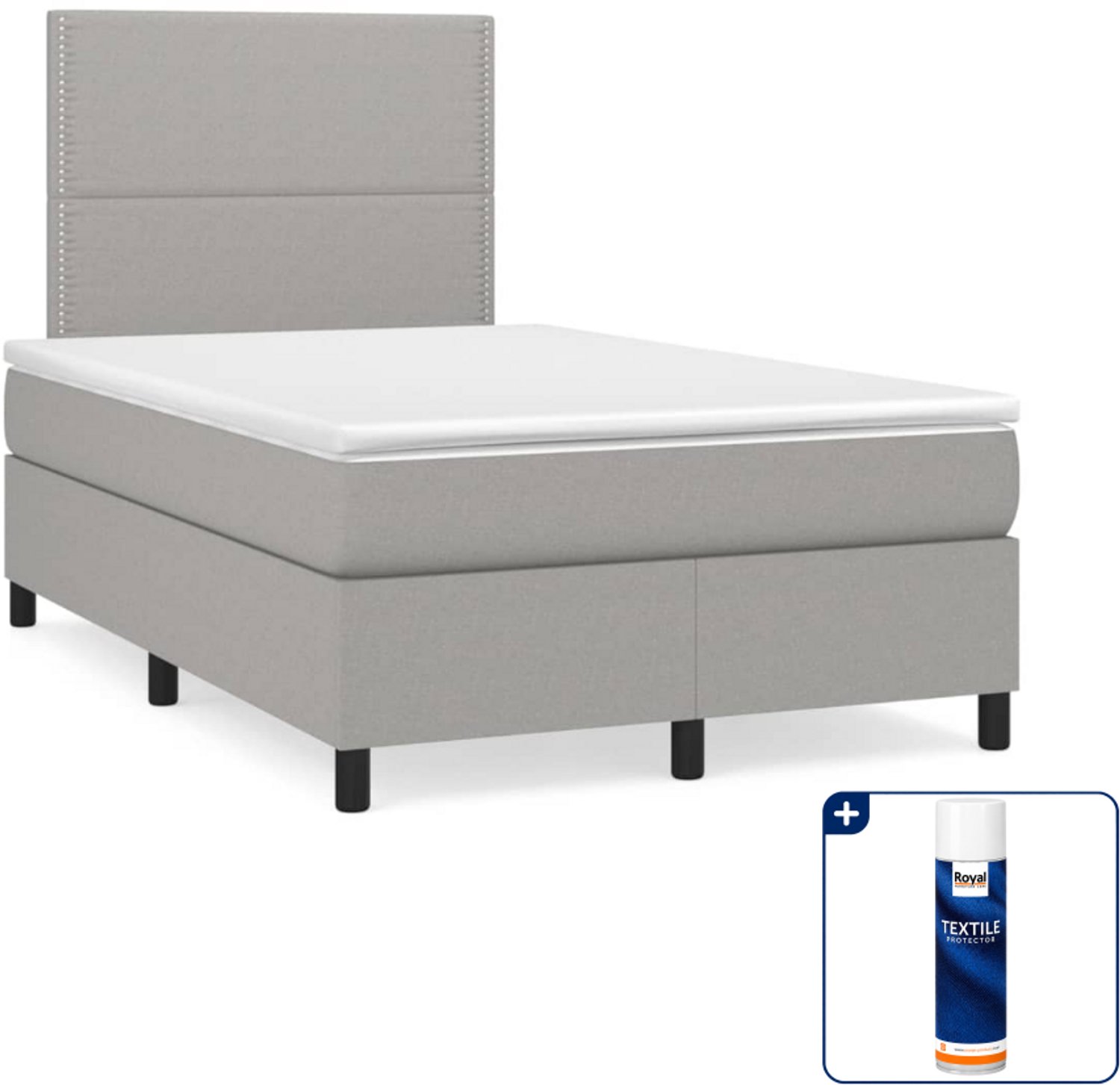 vidaXL boxspring met matras 120 x 200 cm - stof - lichtgrijs - Inclusief textielbeschermer 500 ml