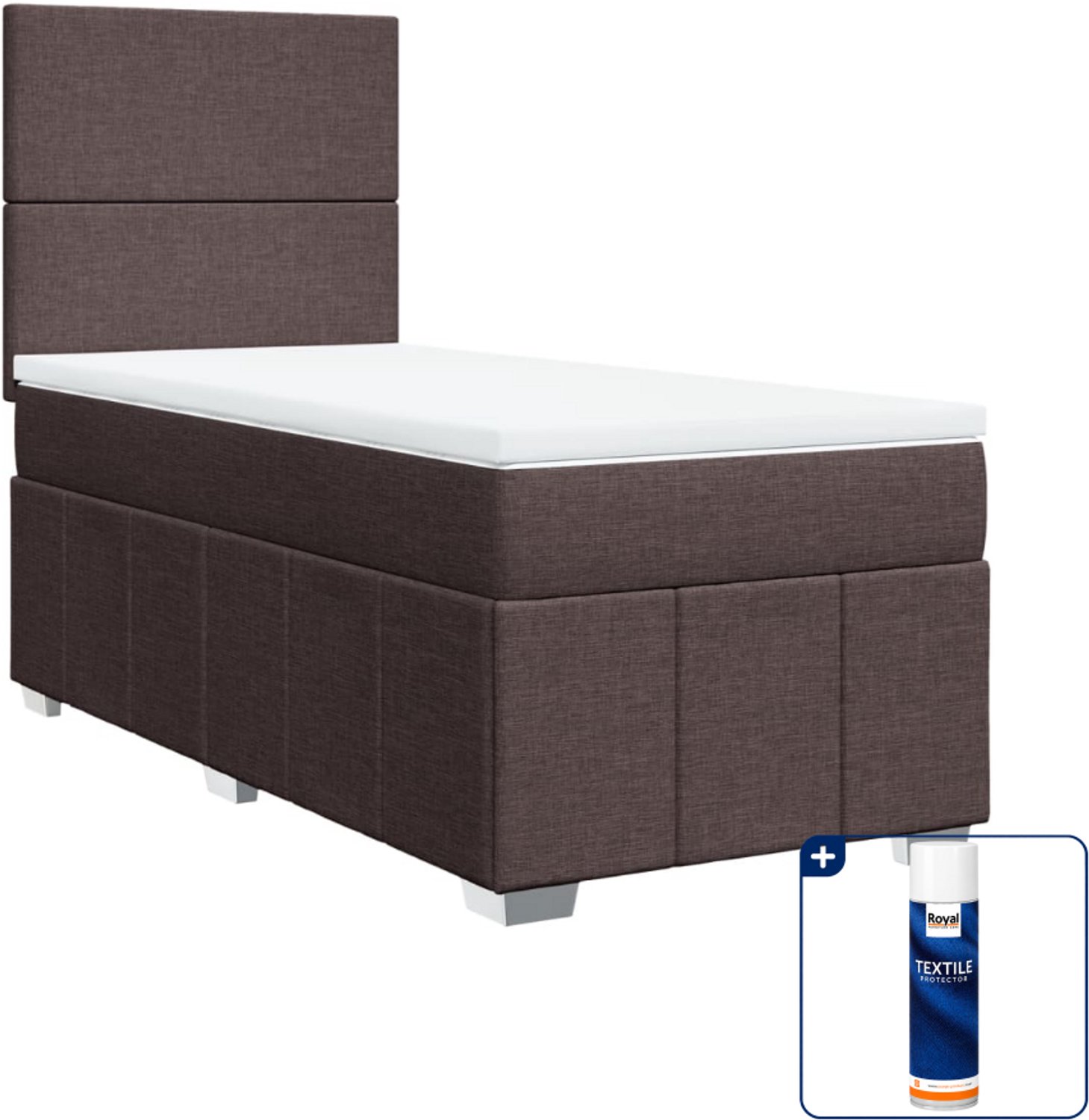 vidaXL boxspring met matras - 100 x 200 cm - donkerbruin - Inclusief textielbeschermer 500 ml