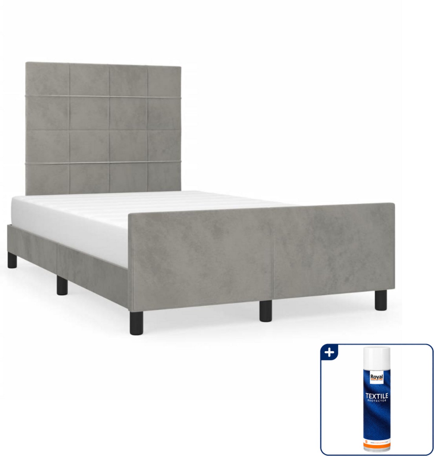 vidaXL bedframe - 120 x 190 cm - fluweel - lichtgrijs - Inclusief textielbeschermer 500 ml Bruin