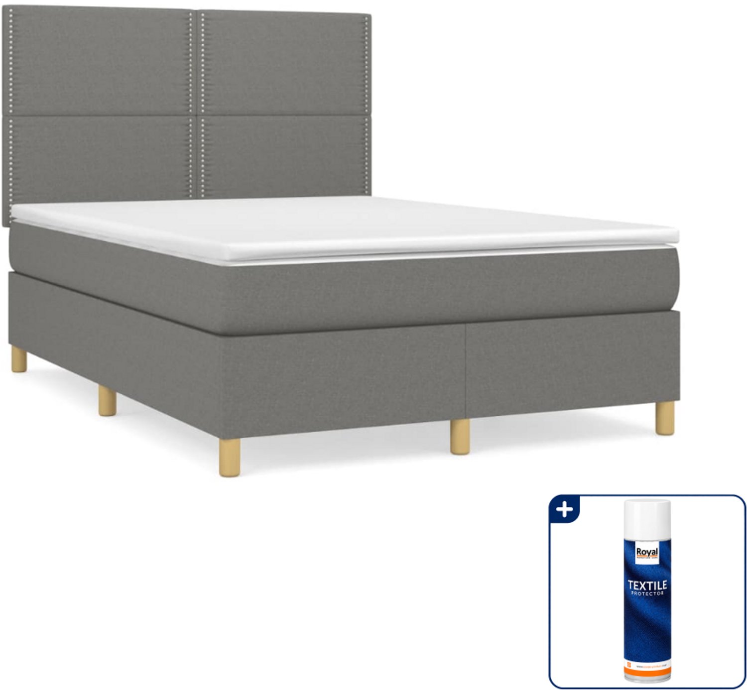 vidaXL boxspring met matras - Small double - 140 x 200 cm - donkergrijs - Inclusief textielbeschermer 500 ml