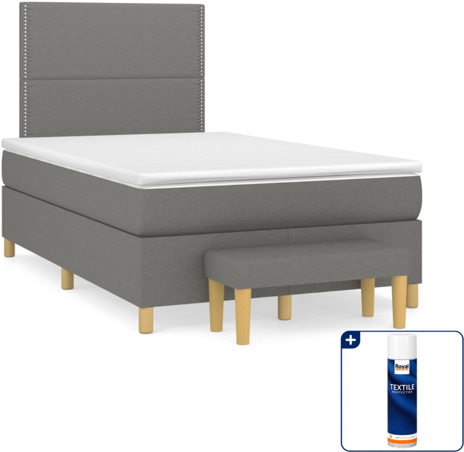 vidaXL boxspring met matras en bankje - 120 x 200 cm - donkergrijs - Inclusief textielbeschermer 500 ml