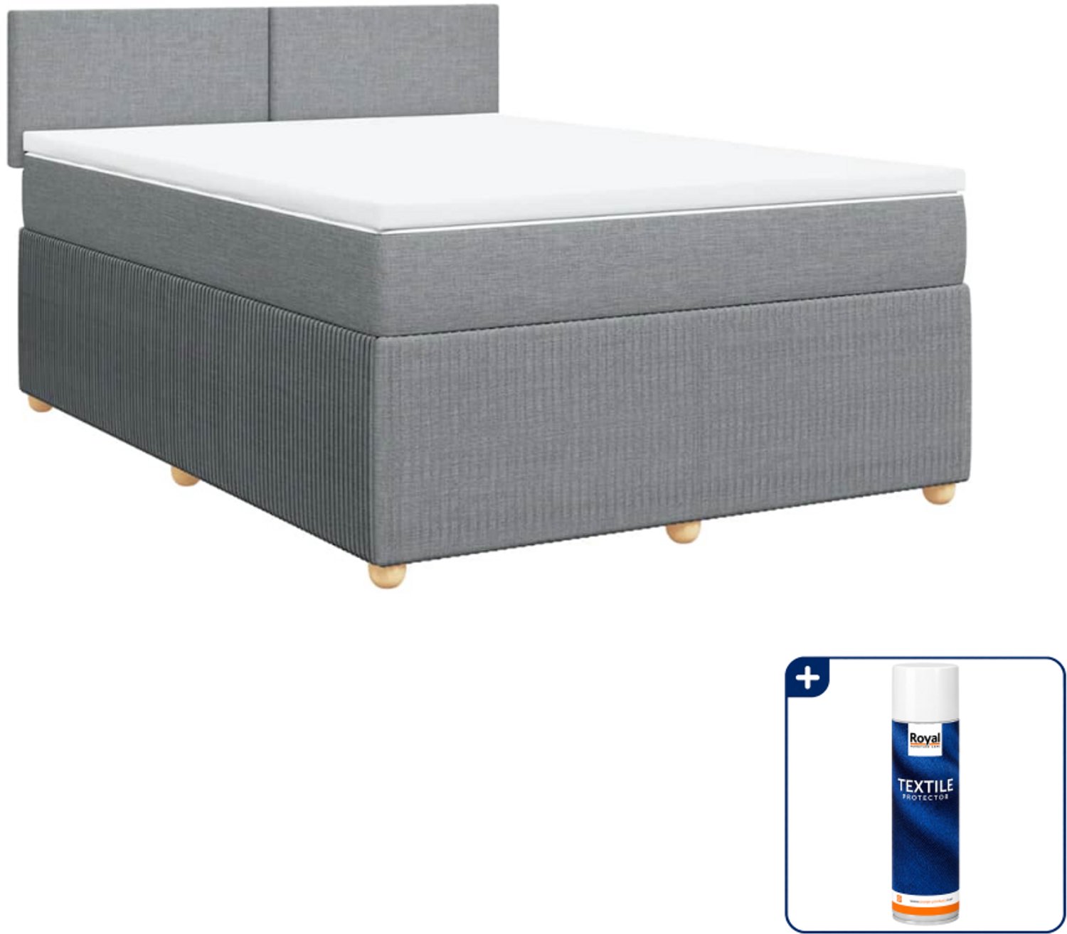 vidaXL Boxspring - Small double - 140 x 200 cm - lichtgrijs - Inclusief textielbeschermer 500 ml