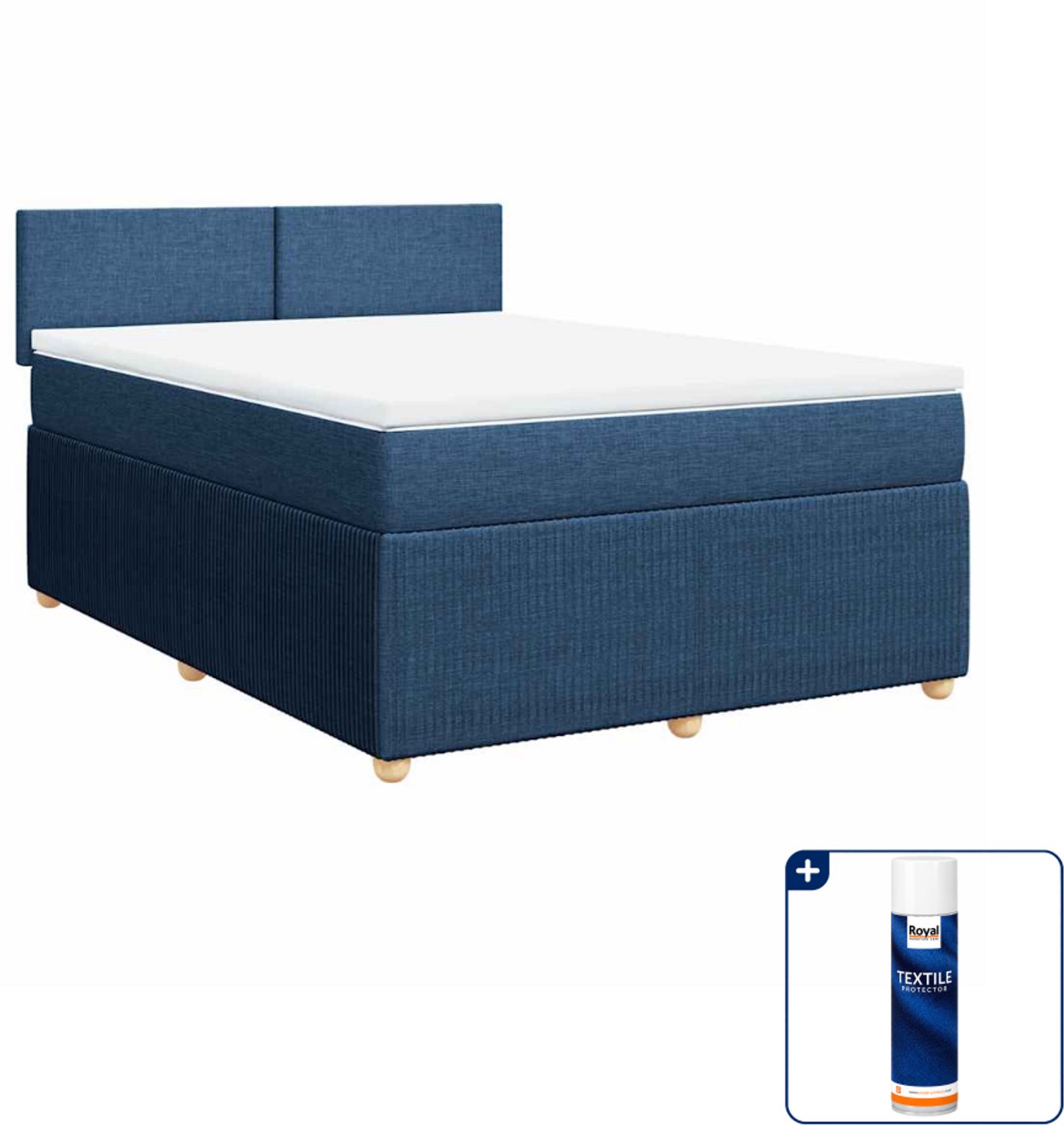 vidaXL Boxspring Small double - 140 x 200 cm - blauw - Inclusief textielbeschermer 500 ml