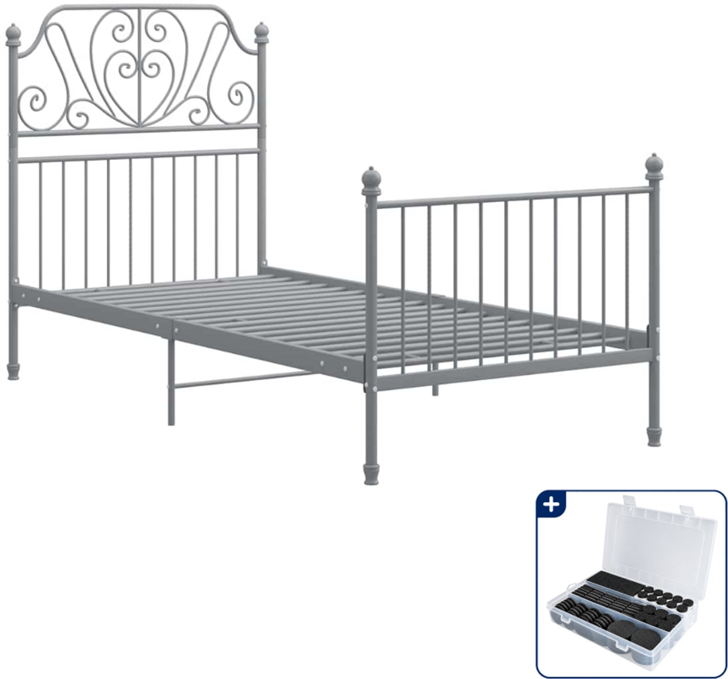 vidaXL bedframe - 100 x 200 cm - metaal - grijs - Inclusief antikrasvilt 177-delig