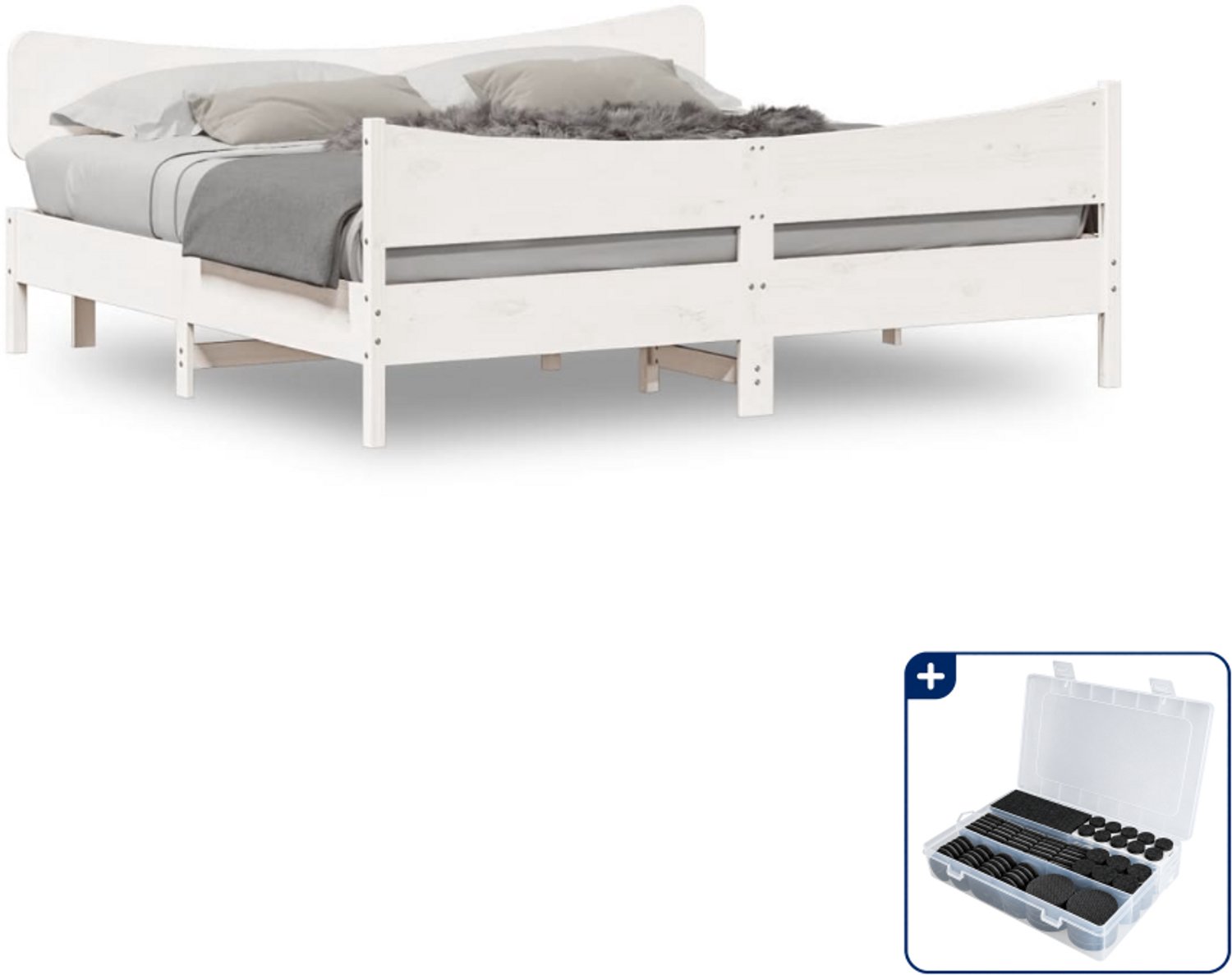 vidaXL Bedframe - Kingsize - 180 x 200 cm - massief grenenhout - wit - Inclusief antikrasvilt 177-delig