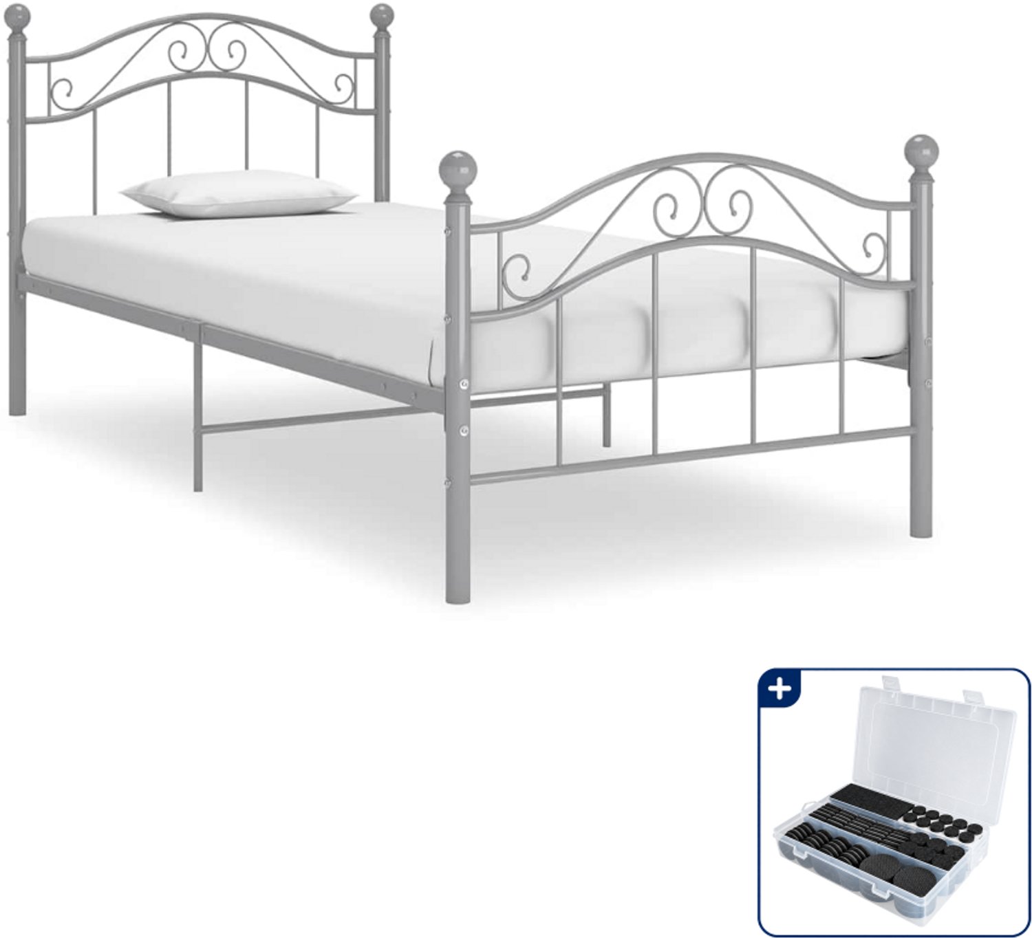 vidaXL bedframe - 100 x 200 cm - metaal - grijs - Inclusief antikrasvilt 177-delig
