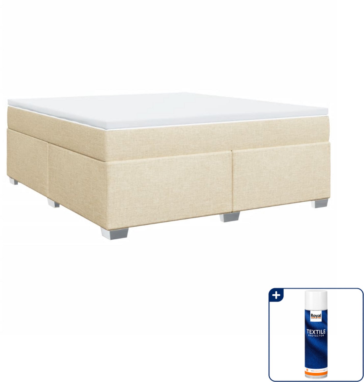 vidaXL Kingsize boxspring met matras - 180 x 200 cm - crème - Inclusief textielbeschermer 500 ml