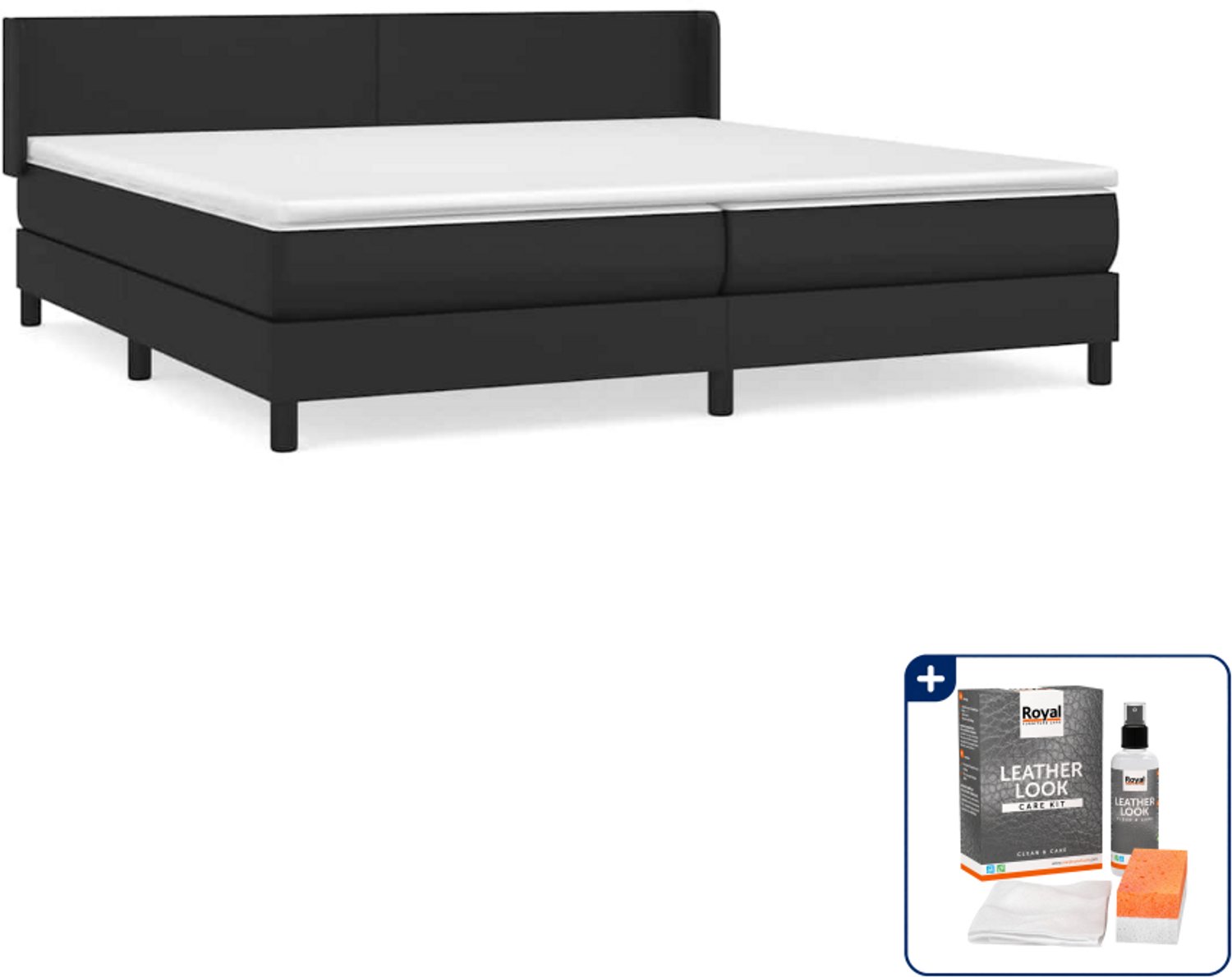 vidaXL boxspring - Super kingsize - 200 x 200 cm - kunstleer - zwart - Inclusief onderhoudsset voor kunstleer 150 ml