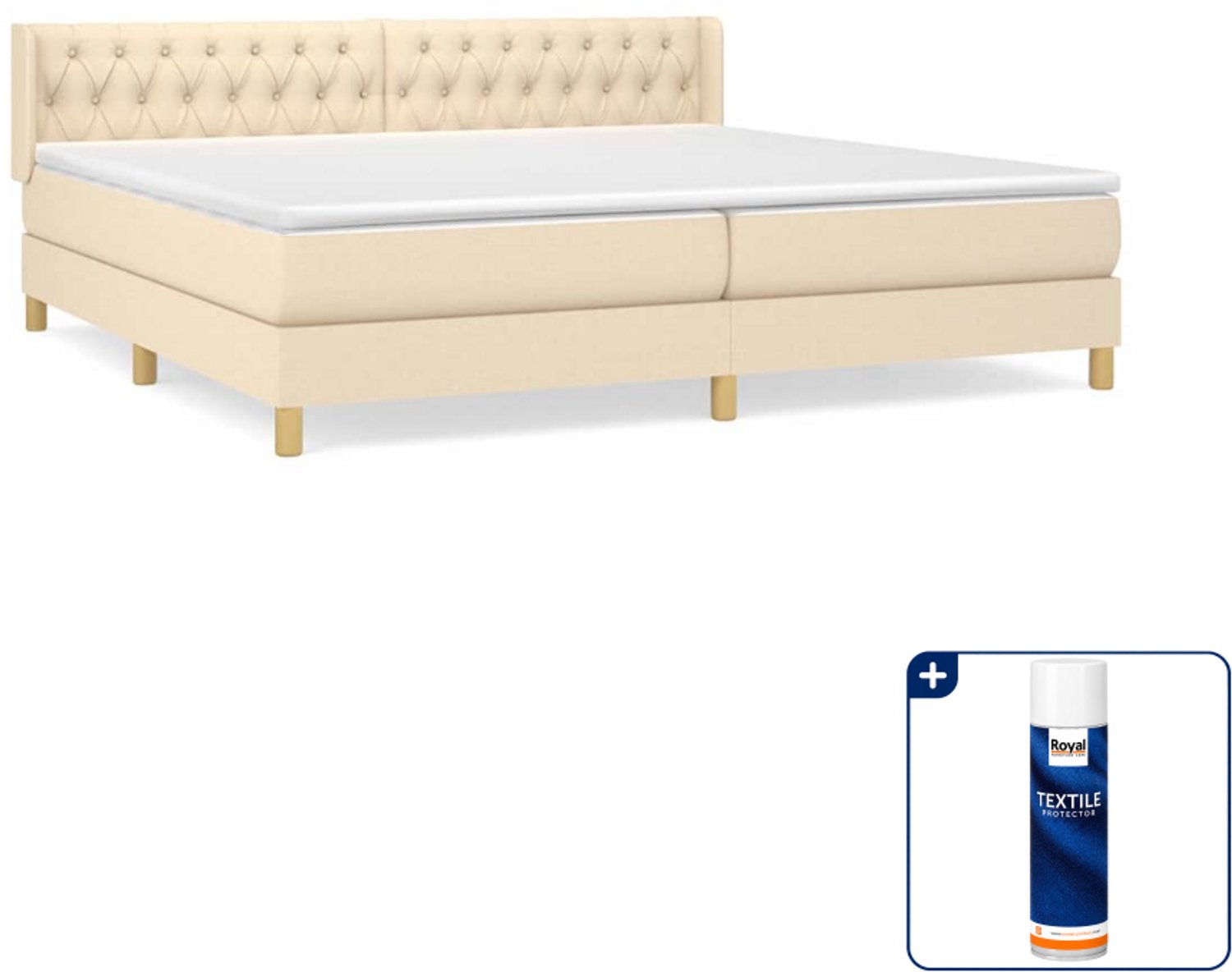 vidaXL Boxspring - Super kingsize - 200 x 200 cm - crème - Inclusief textielbeschermer 500 ml