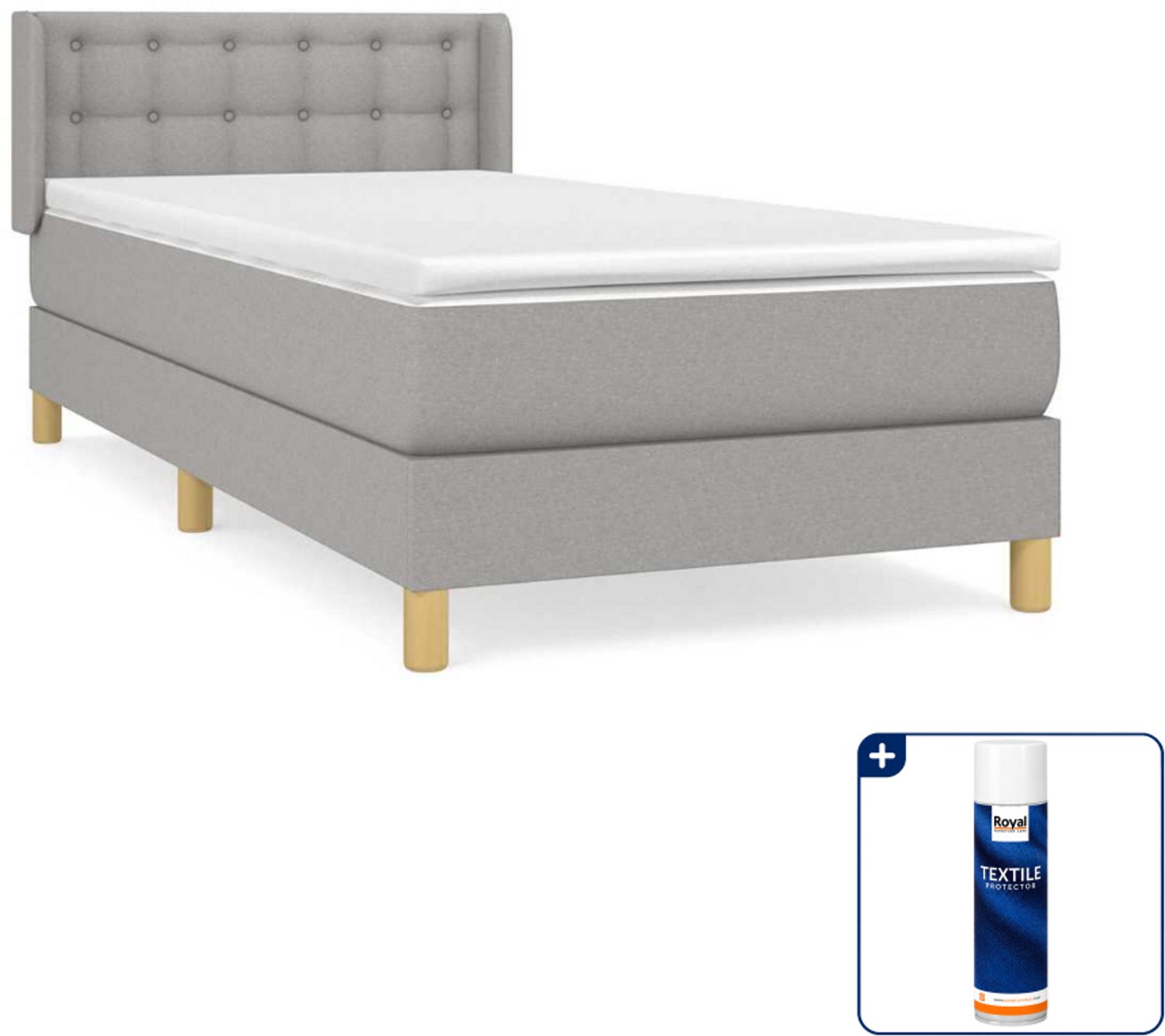 vidaXL boxspring met matras - 100 x 200 cm - lichtgrijs - Inclusief textielbeschermer 500 ml