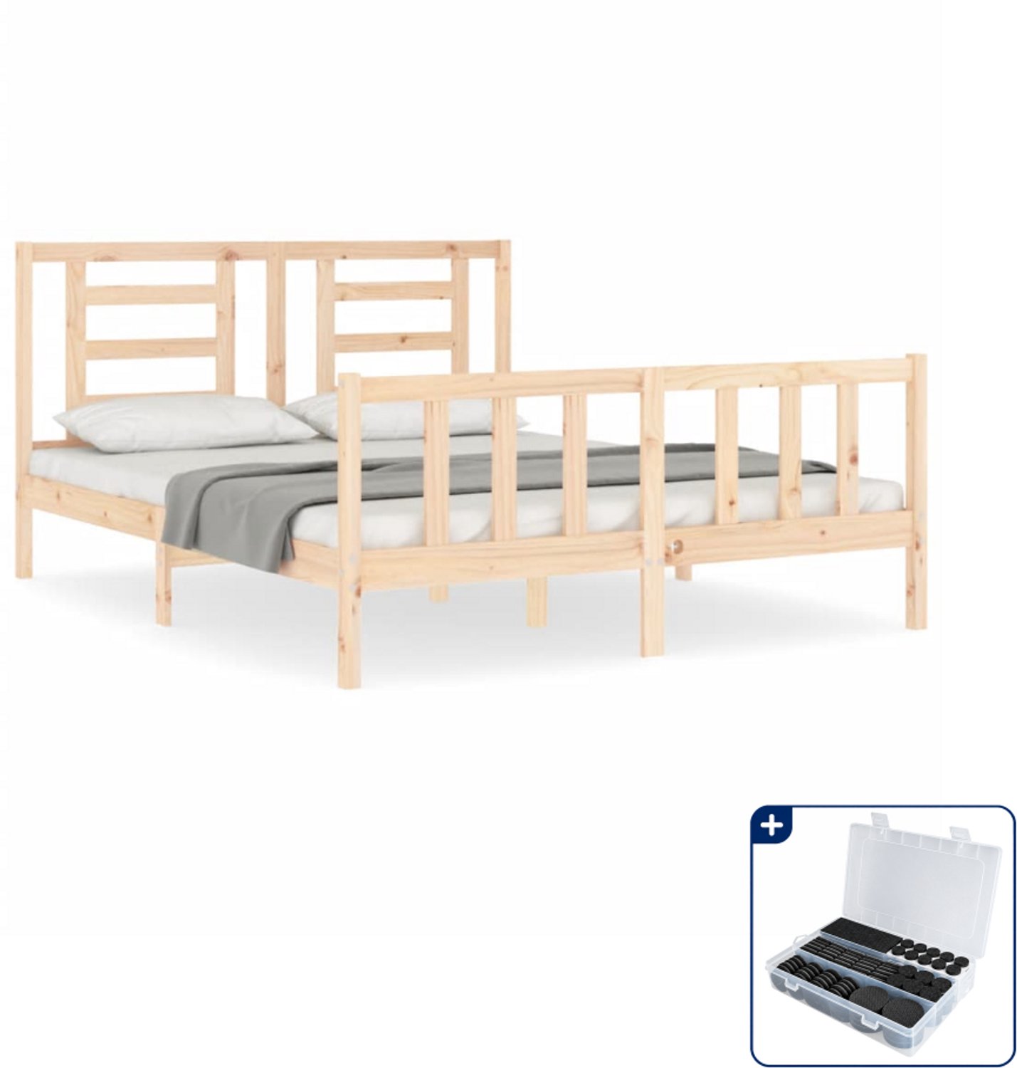 vidaXL bedframe - Queensize - 160 x 200 cm - massief grenenhout - Inclusief antikrasvilt 177-delig Bruin